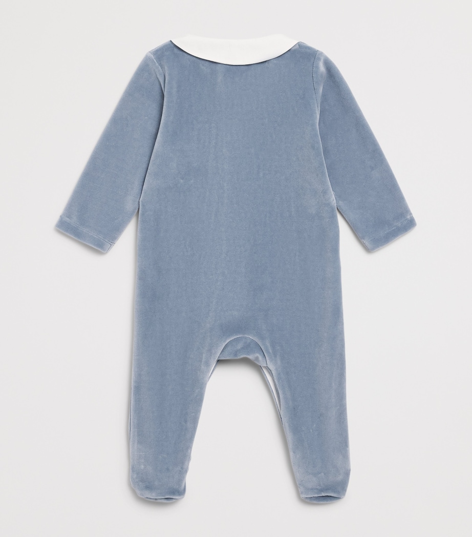 Tartine et Chocolat Velour Embroidered All-In-One (0-24 Months) Bleu Orage Image 2