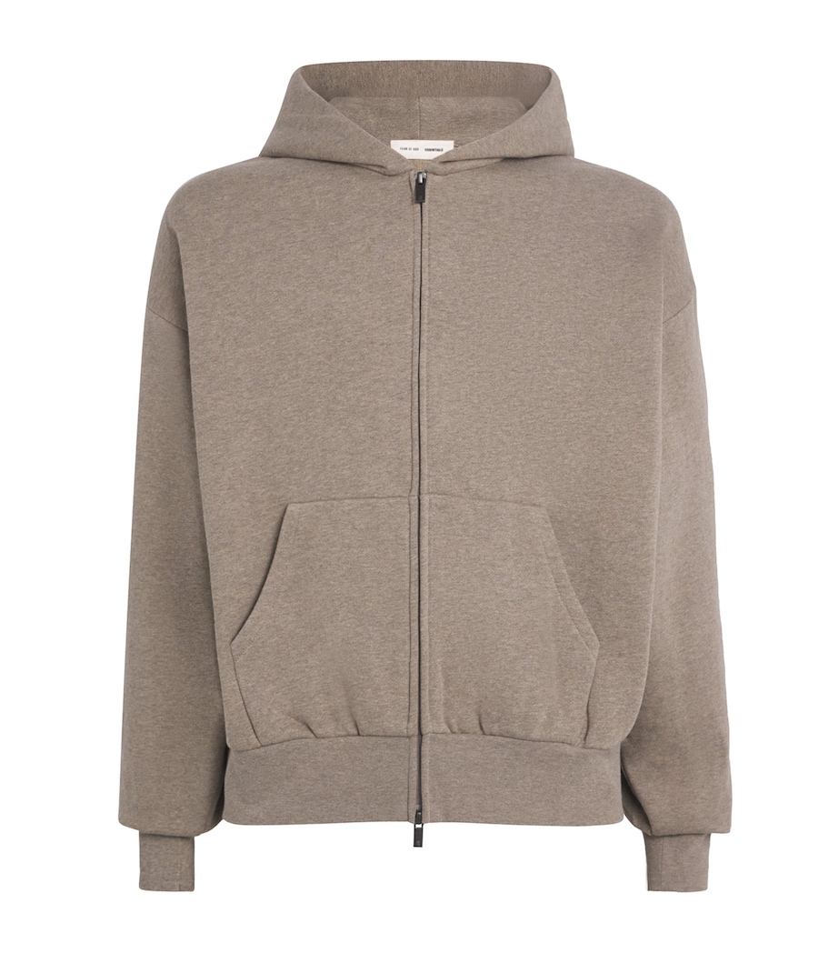 FEAR OF GOD ESSENTIALS Mens Cotton-Blend Logo Zip Hoodie Homestead Heather Image 1