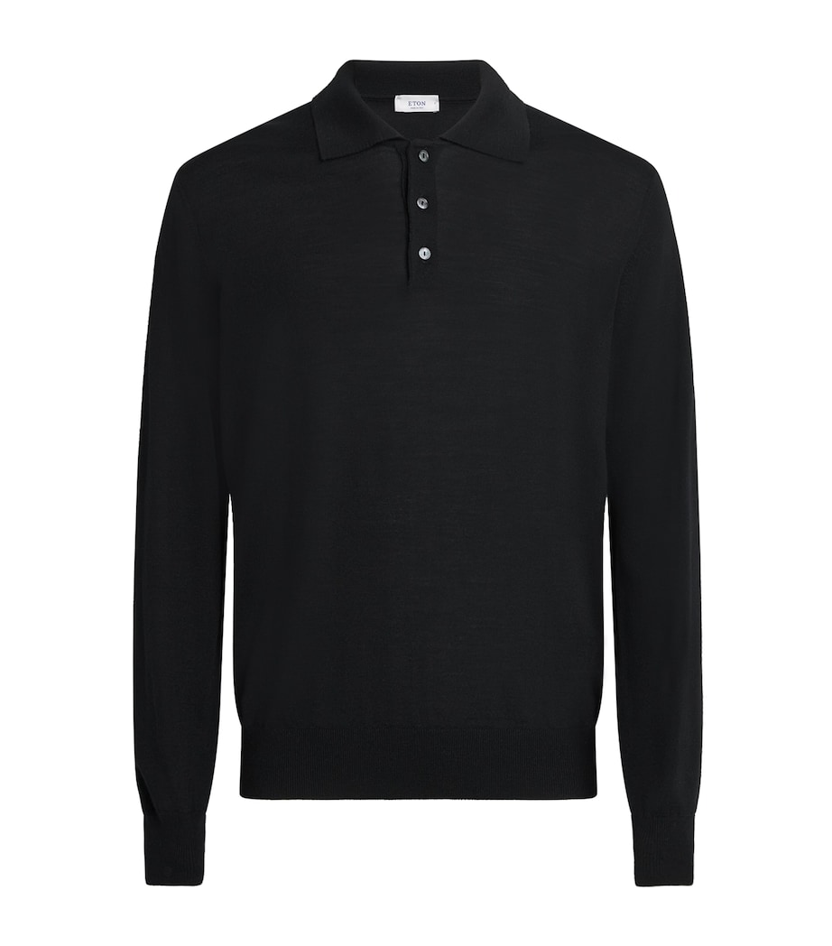 Eton Mens Wool Polo Sweater Black Image 1