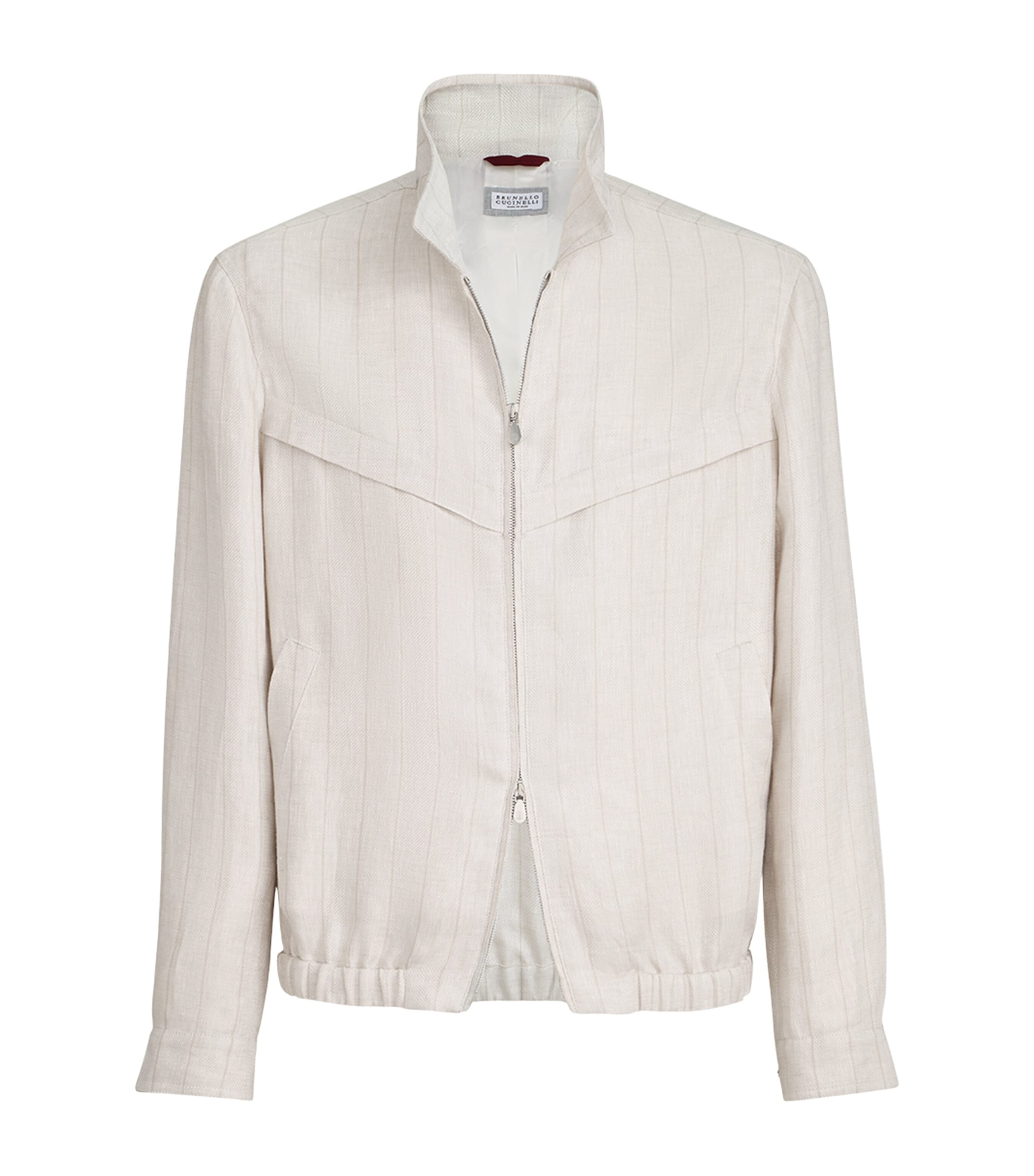 Brunello Cucinelli Mens Linen Pinstripe Bomber Jacket Image 1