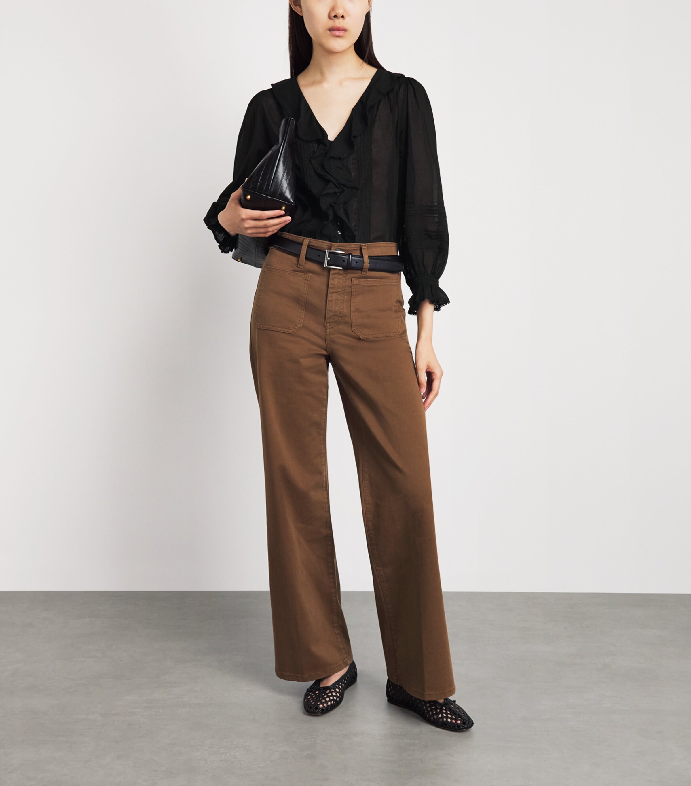 ME+EM Womens Cotton Voile Ruffle Blouse Black Image 2