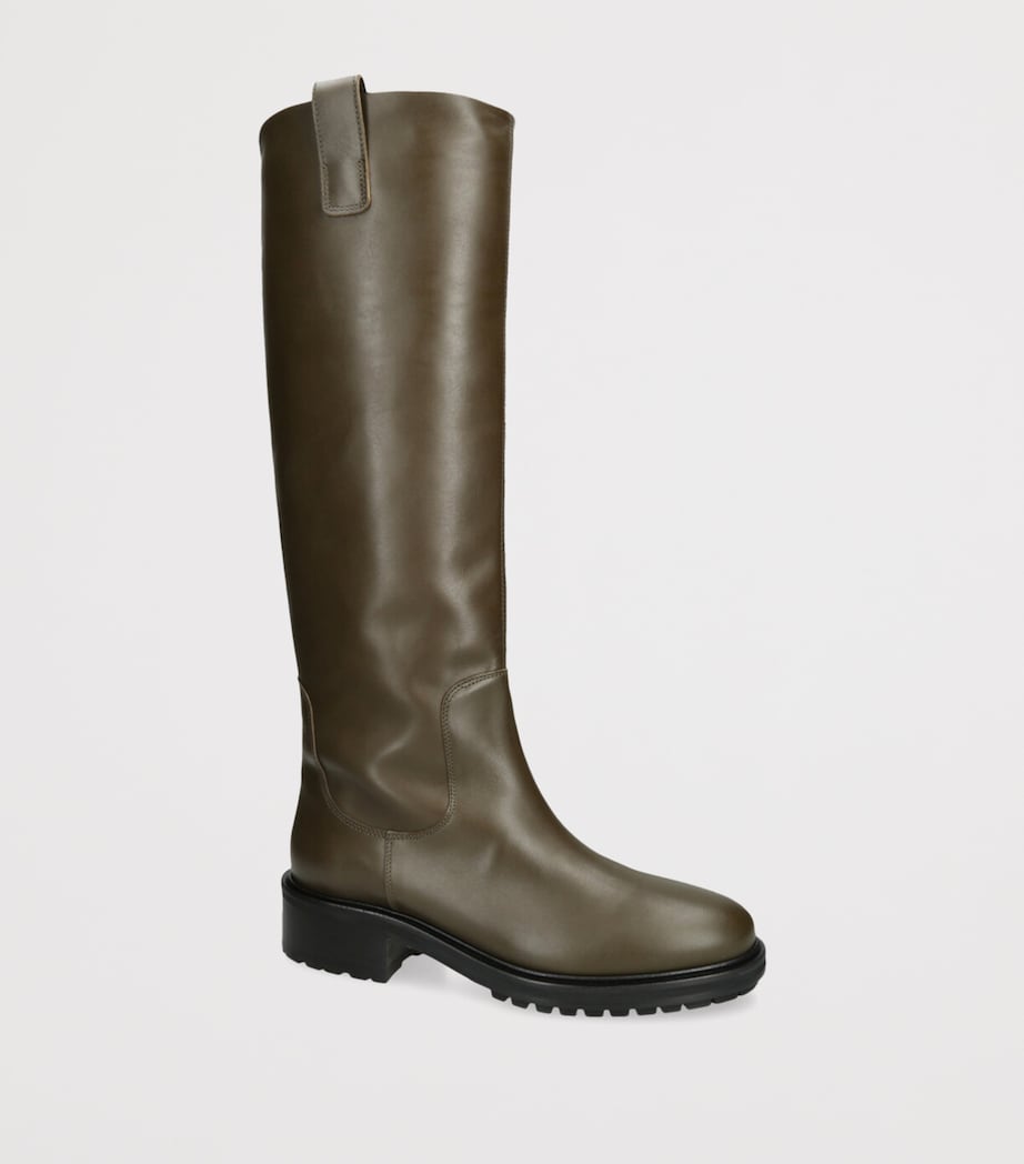 Leather Henry Knee-High Boots 45 KHAKI Image 3