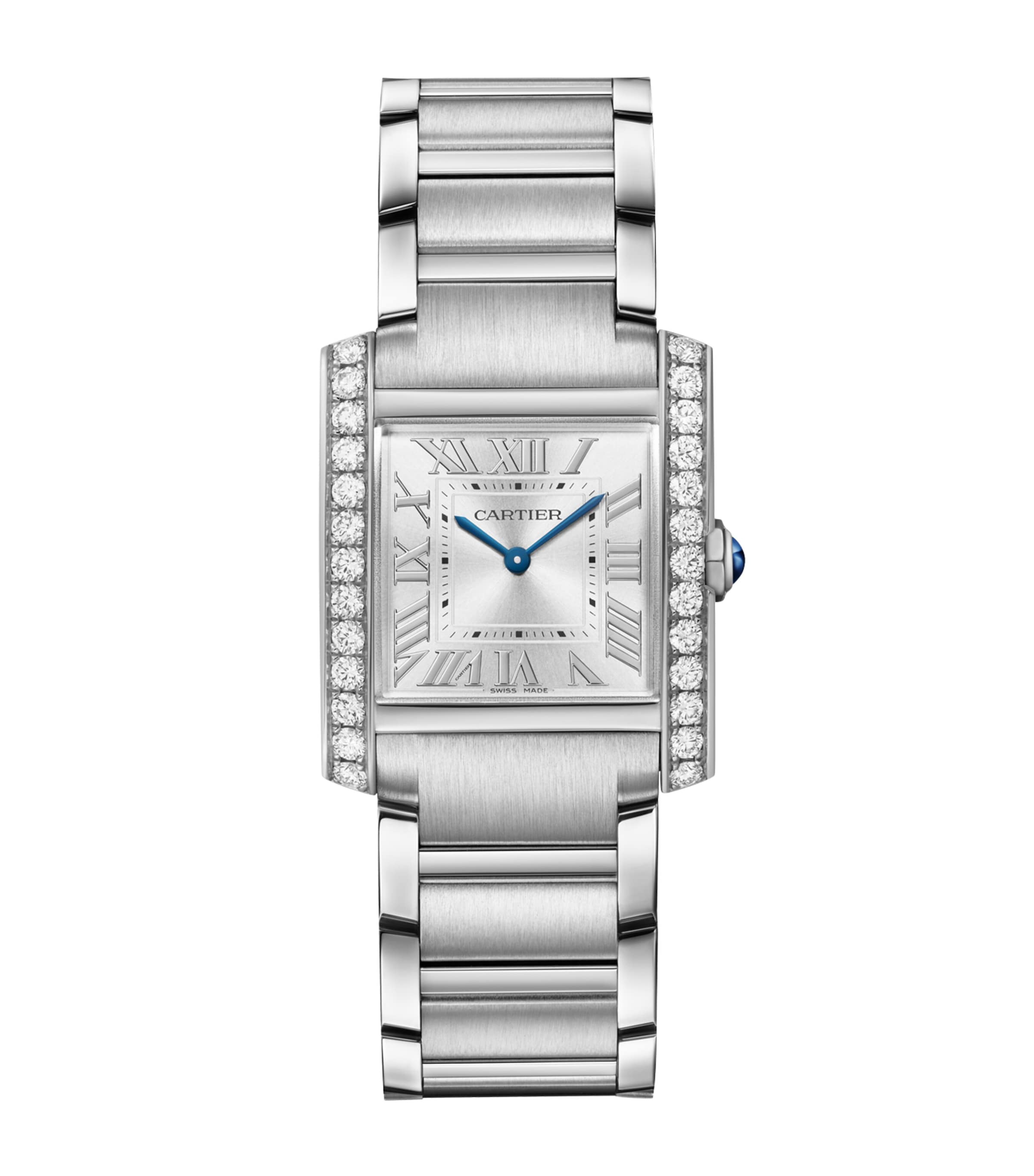 Medium Stainless Steel and Diamond Tank Française Watch 27mm SILVER Image 1
