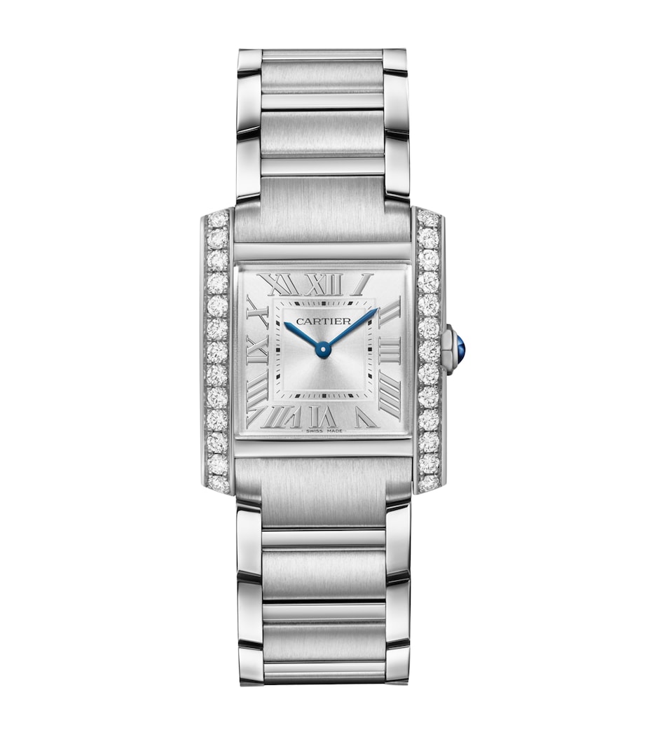 Medium Stainless Steel and Diamond Tank Française Watch 27mm SILVER Image 1
