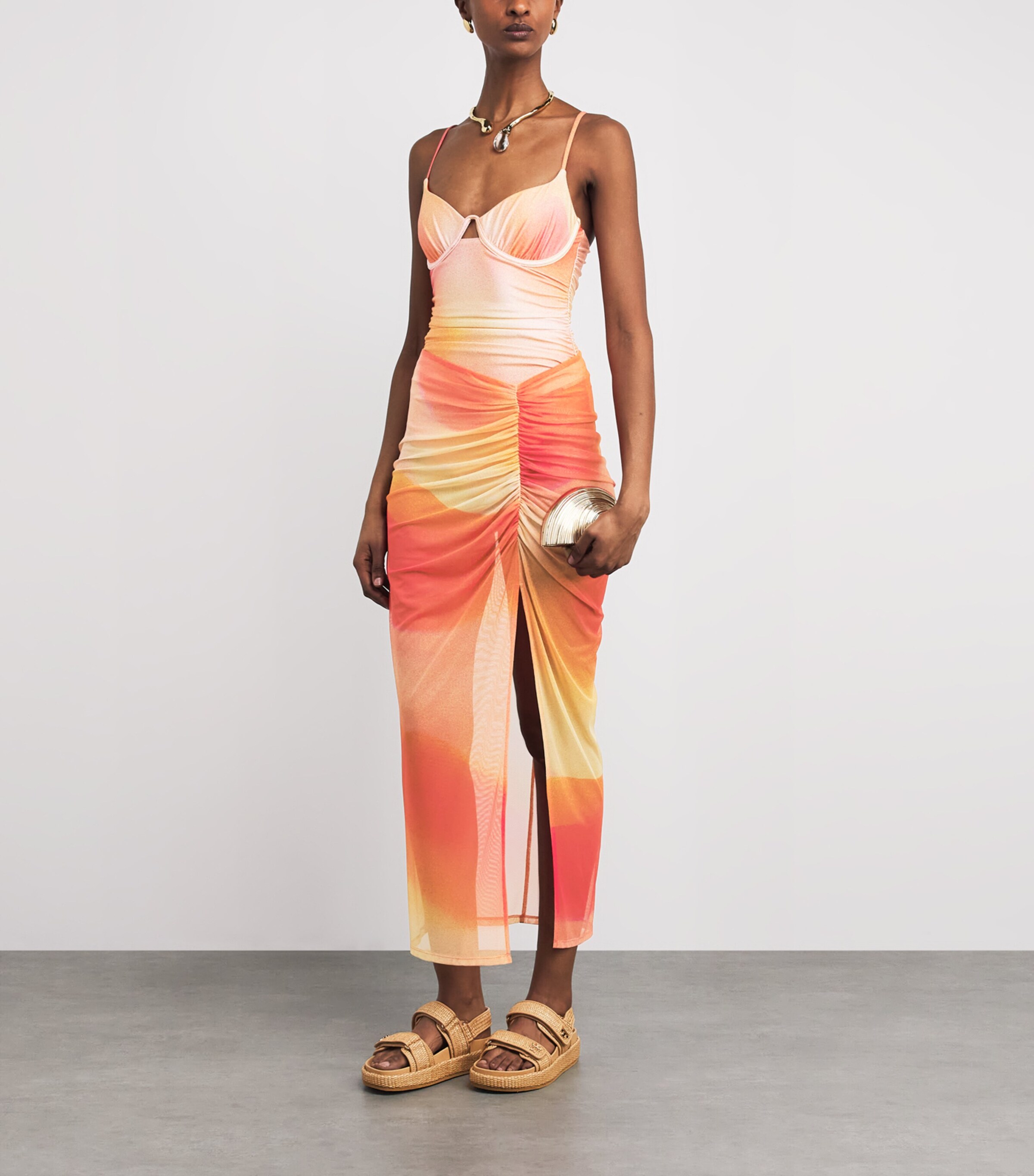 Simkhai Womens Mesh Gathered Kensington Maxi Skirt Golden Hour Sunset Image 2