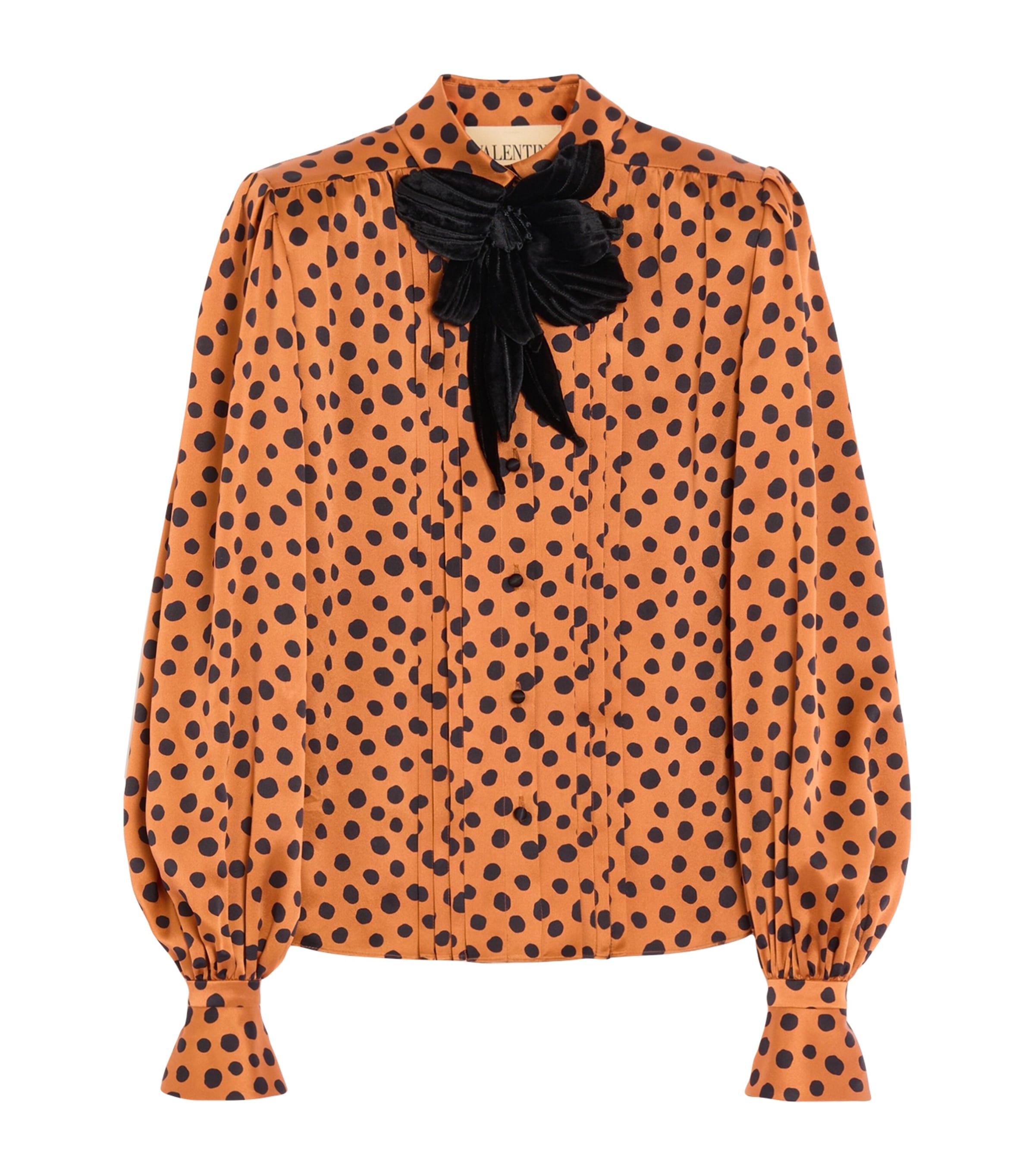 Valentino Womens Silk Polka-Dot Embroidered Blouse Image 1