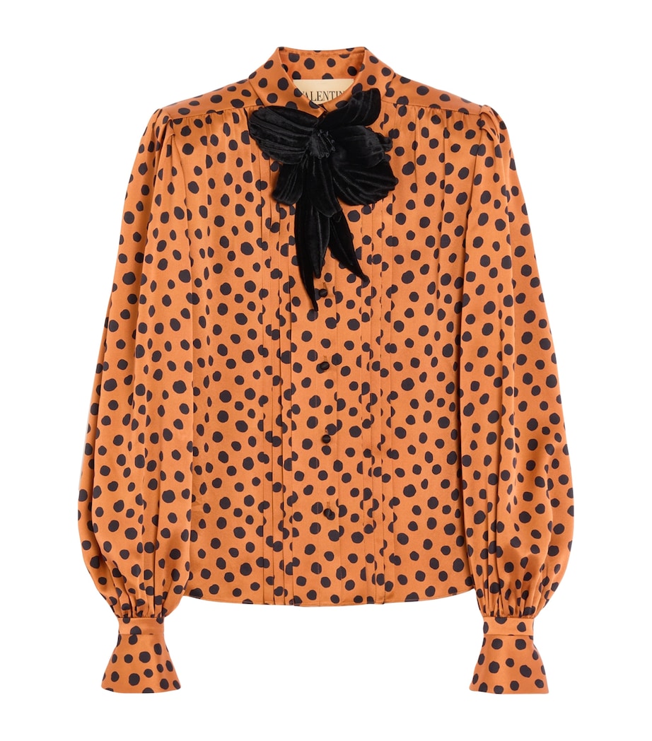 Valentino Womens Silk Polka-Dot Embroidered Blouse Image 1