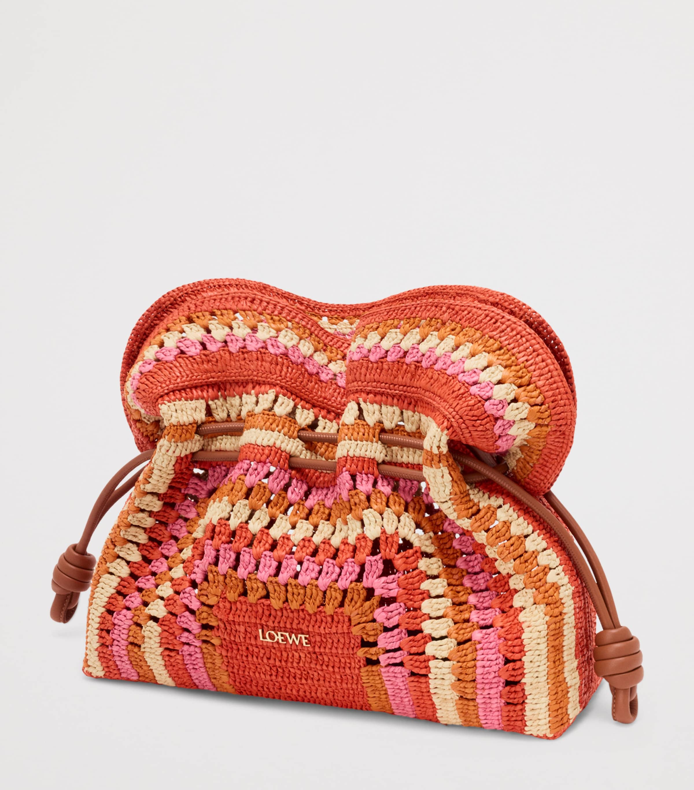 LOEWE x Paula's Ibiza Medium Raffia Flamenco Clutch Bag Bright Orange/pink Image 3