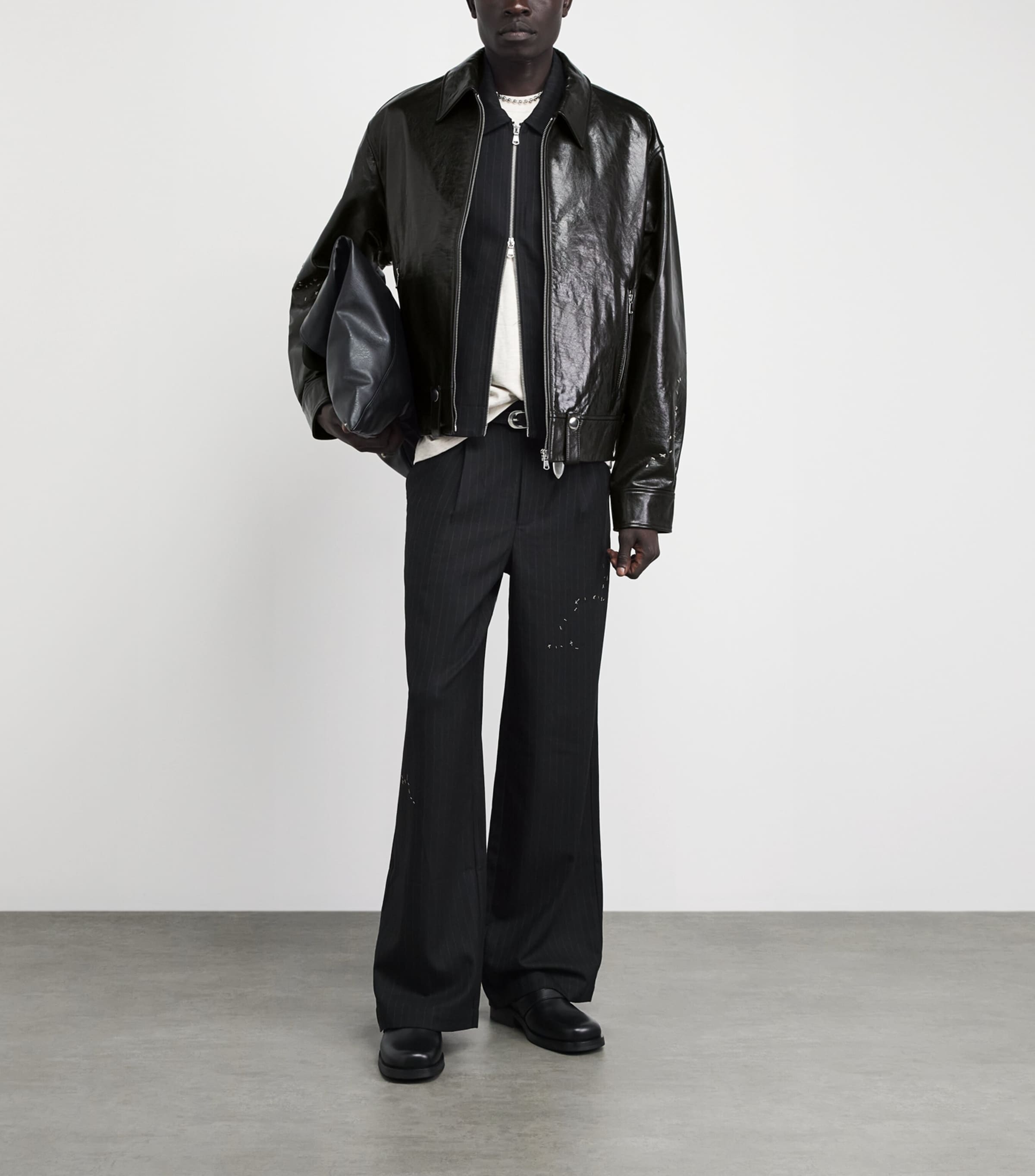 DOMREBEL Mens Embroidered Contrarian Leather Jacket Black Image 2
