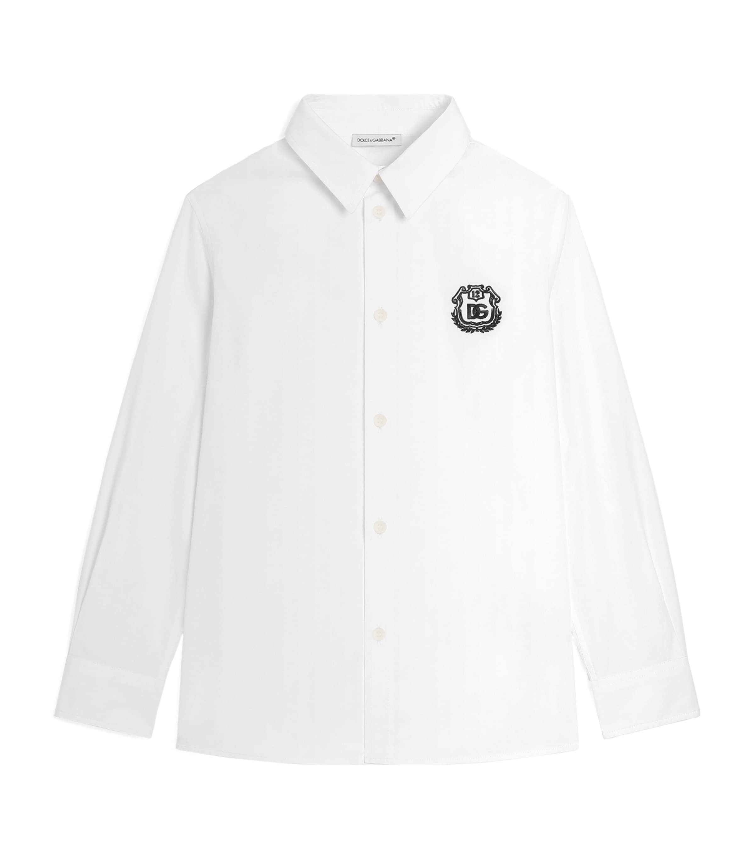 Dolce&Gabbana Kids Cotton Poplin Logo Shirt (8-14 Years) Optical White Image 1