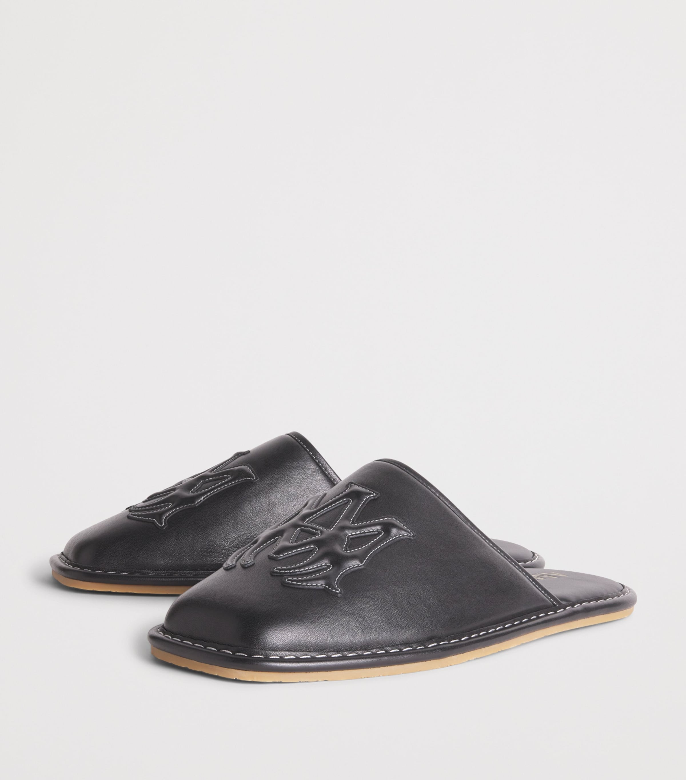 Leather MA Logo Slippers BLACK Image 3