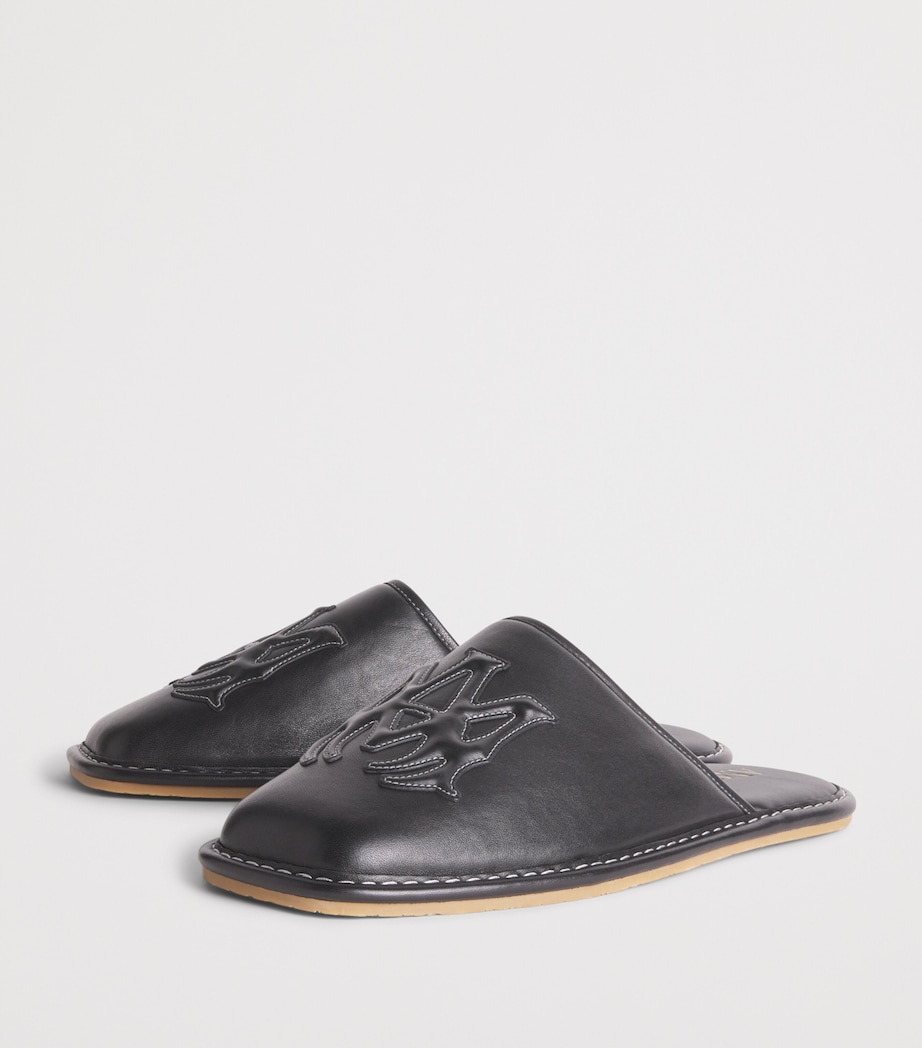 Leather MA Logo Slippers BLACK Image 3