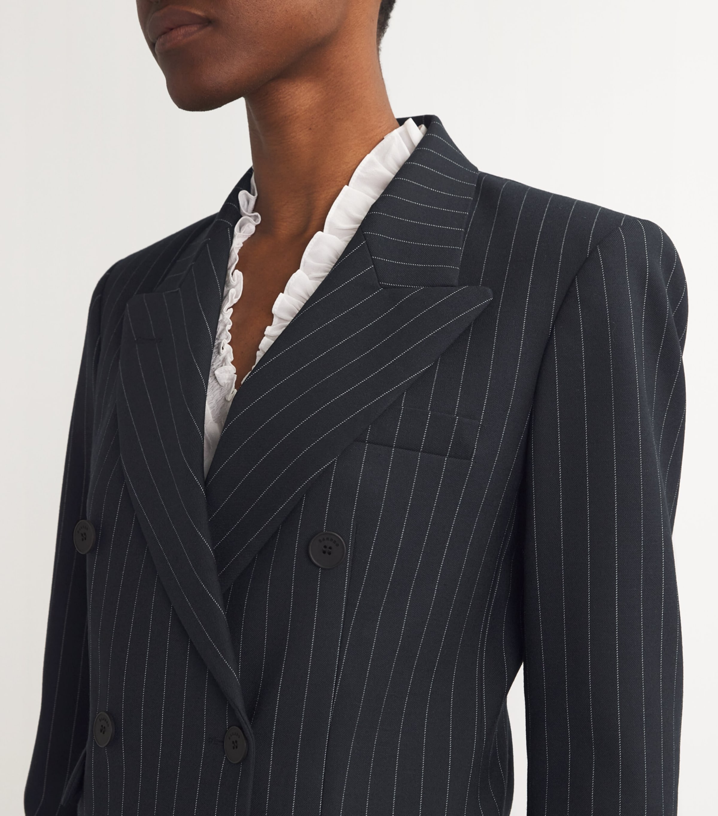【海外限定】Sandroブレザー☆Stripe double-breasted woven bla Sandro Paris Striped Double-Breasted Blazer | Harrods US