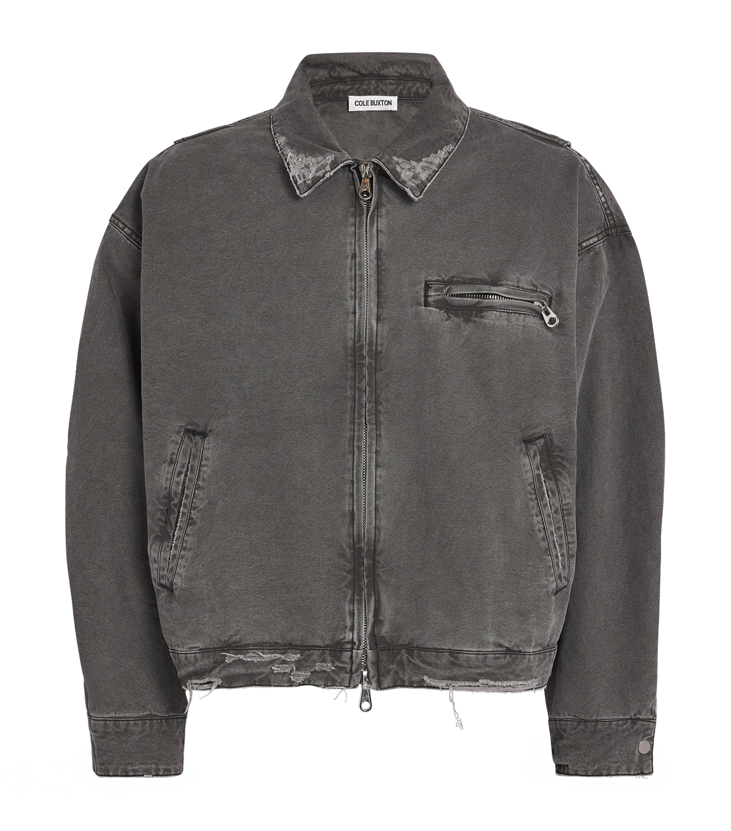 Cole Buxton Distressed Trucker Jacket In Gray