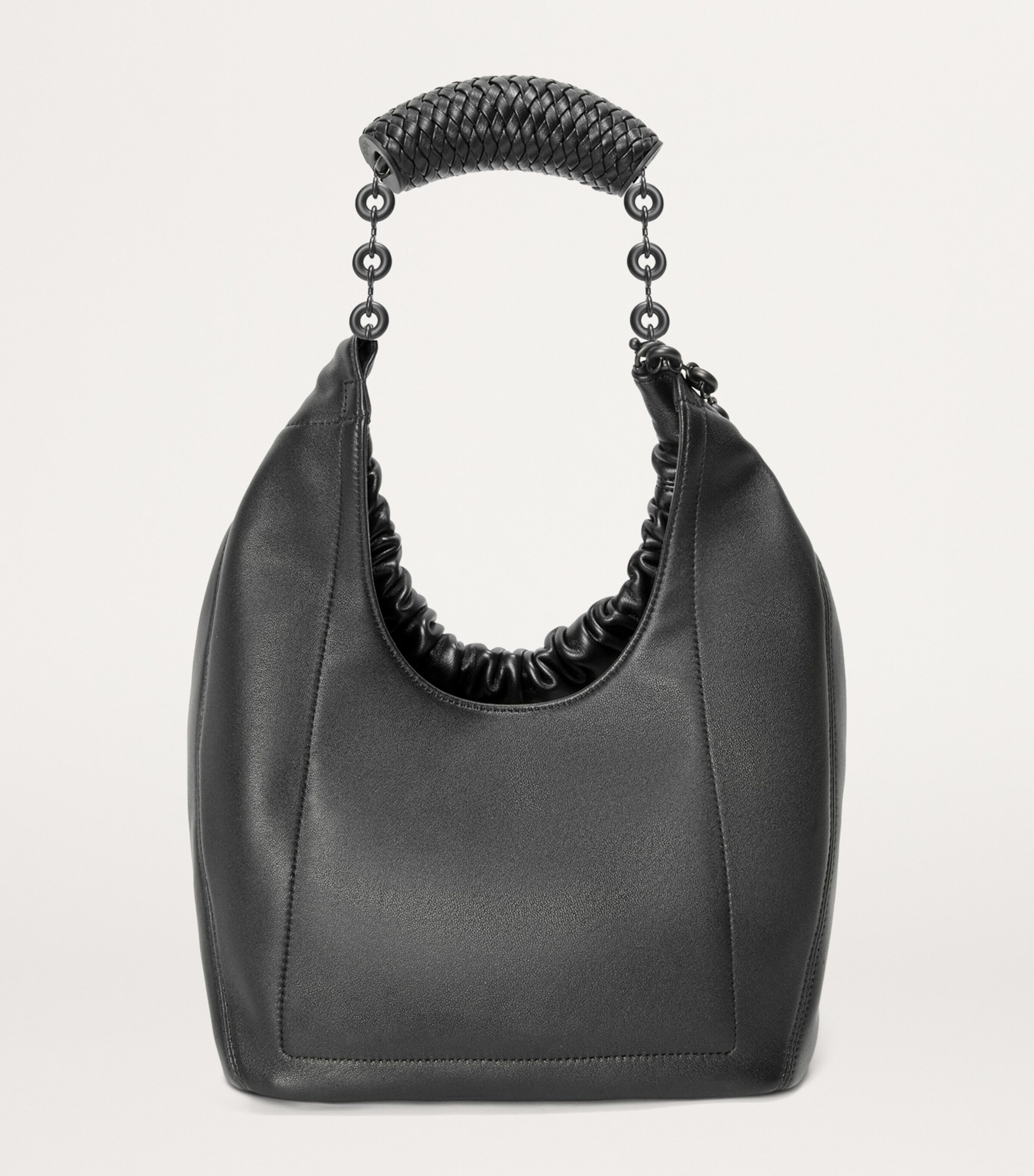 Small Leather Squeeze Top-Handle Bag BLACK Image 4