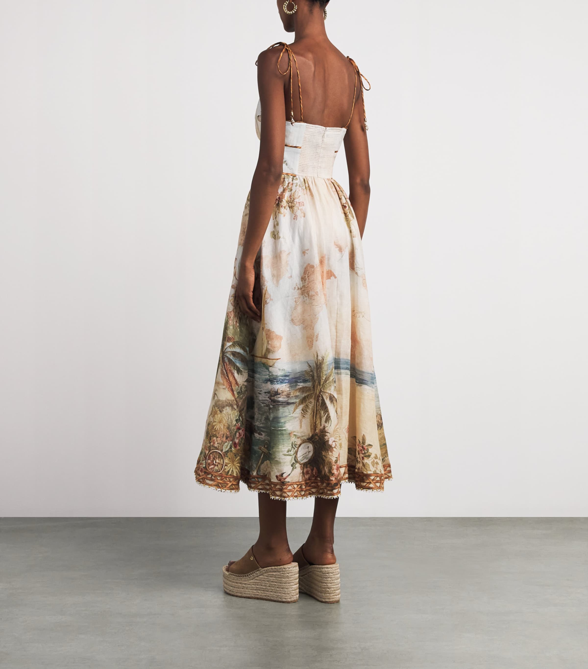 Zimmermann Womens Linen Printed Mahon Midi Dress Island Map Blue Image 4