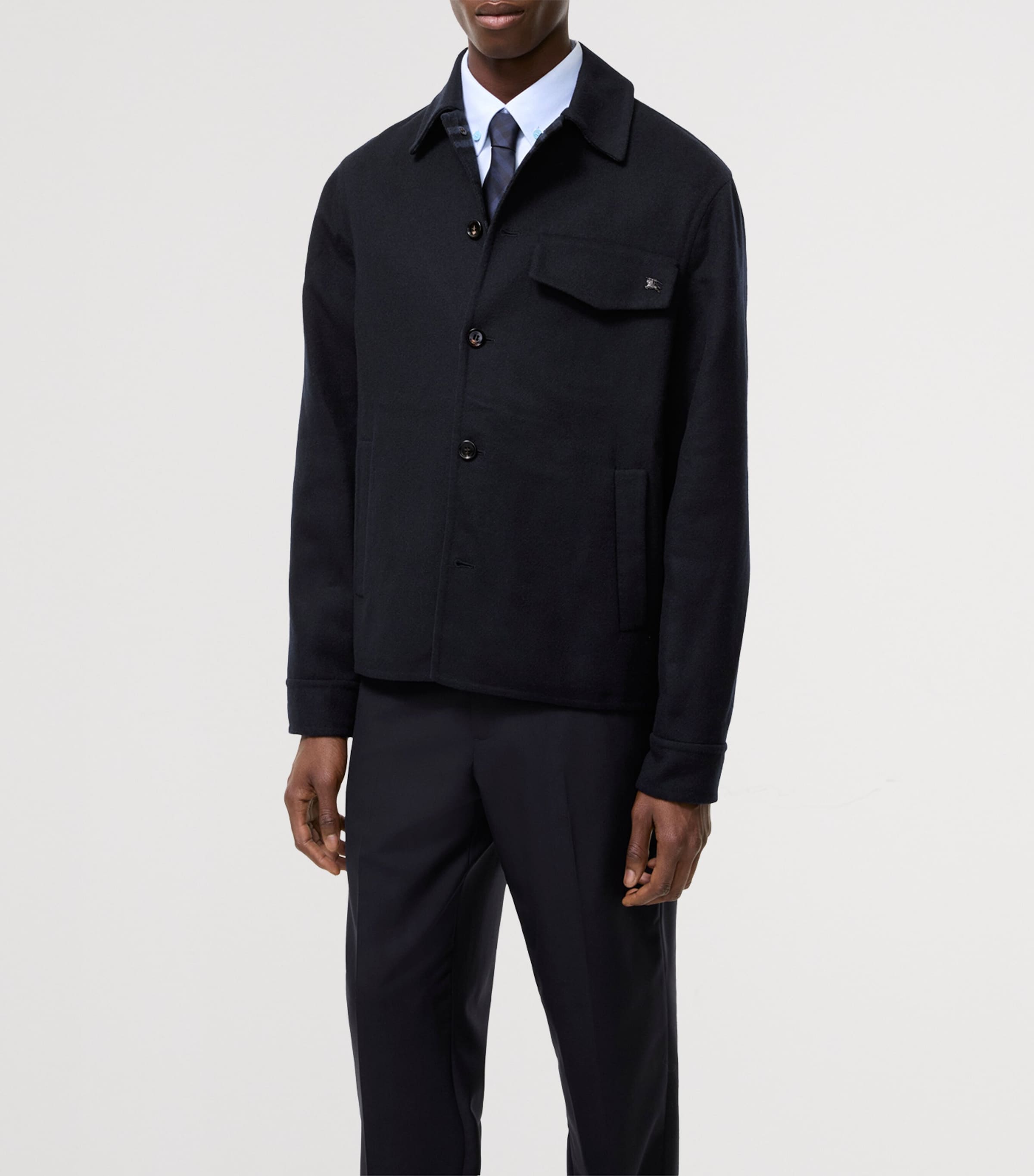 Burberry Mens Wool Shacket Overshirt Navy/navy Check Image 2