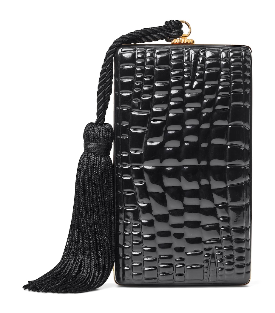 Patent Leather Croc-Embossed Paloma Box Clutch Bag BLACK Image 1