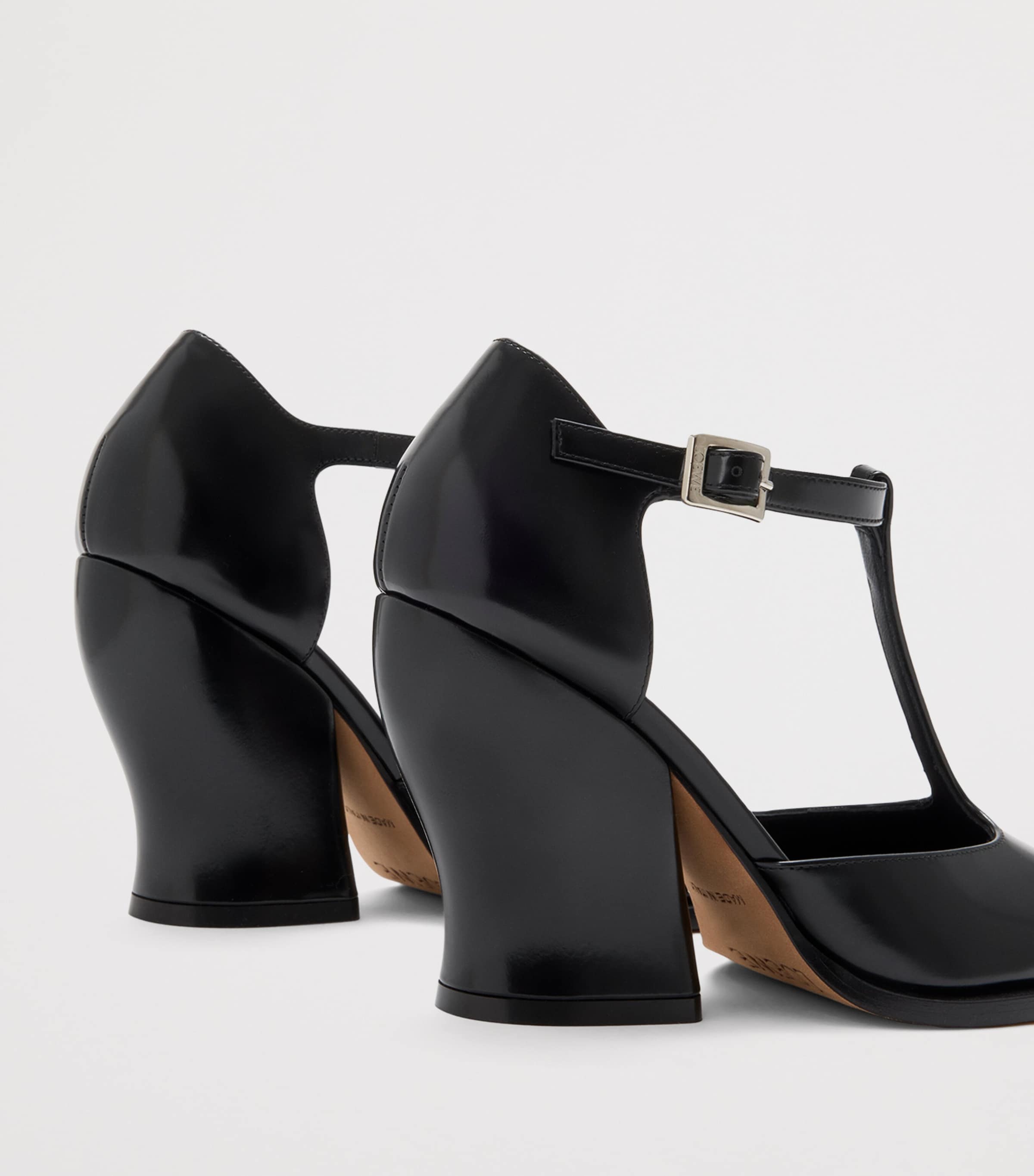 Leather Onda T-Bar Pumps 90 BLACK Image 5