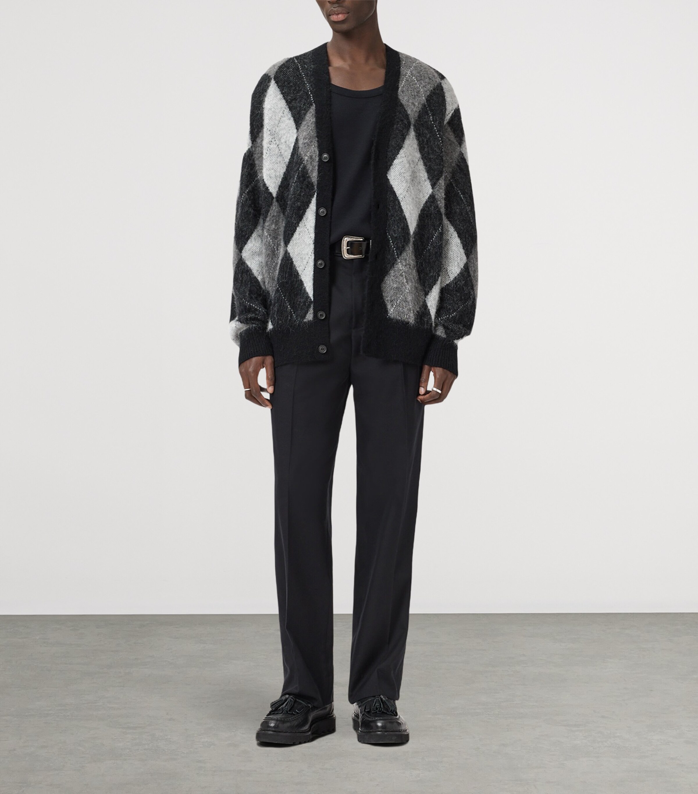 AllSaints Mens Jacquard Bower Cardigan Black/white Image 2
