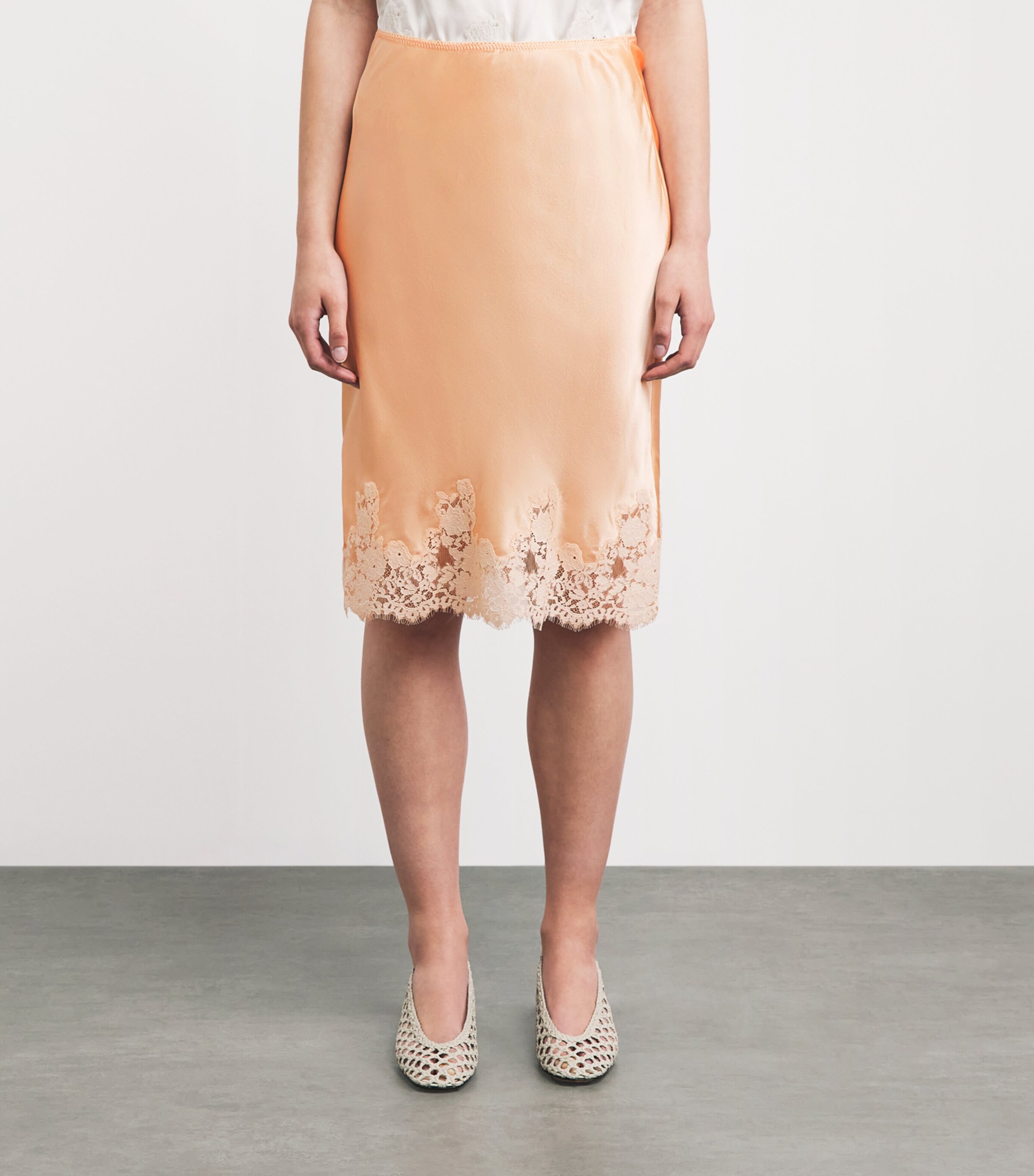 DÔEN Womens Silk-Lace Elowette Midi Skirt Peach Sorbet Image 4