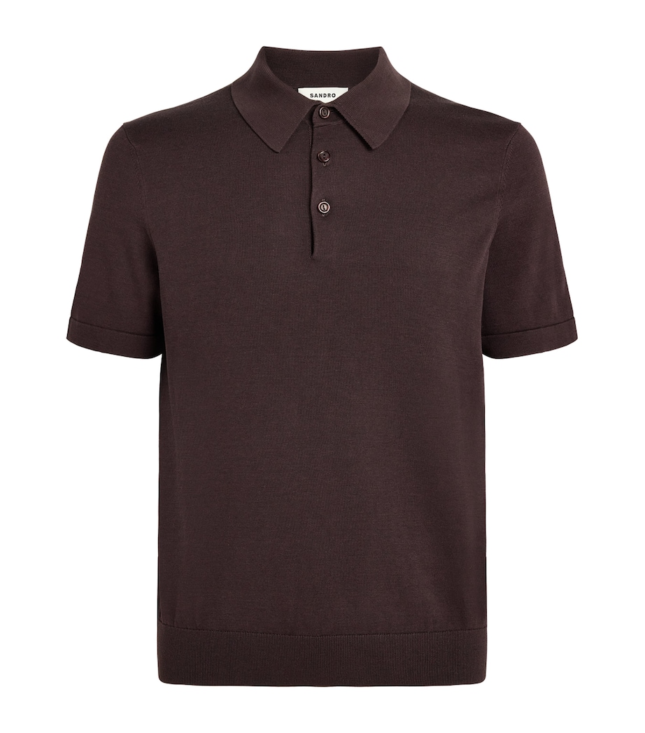 Sandro Paris Mens Knitted Polo Shirt Chocolate Image 1