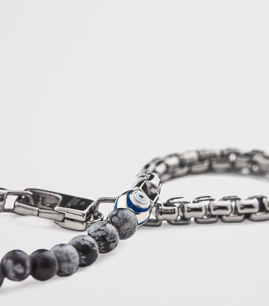 Sterling Silver and Obsidian Sennit Box Evil Eye Bracelet BLACK Image 4