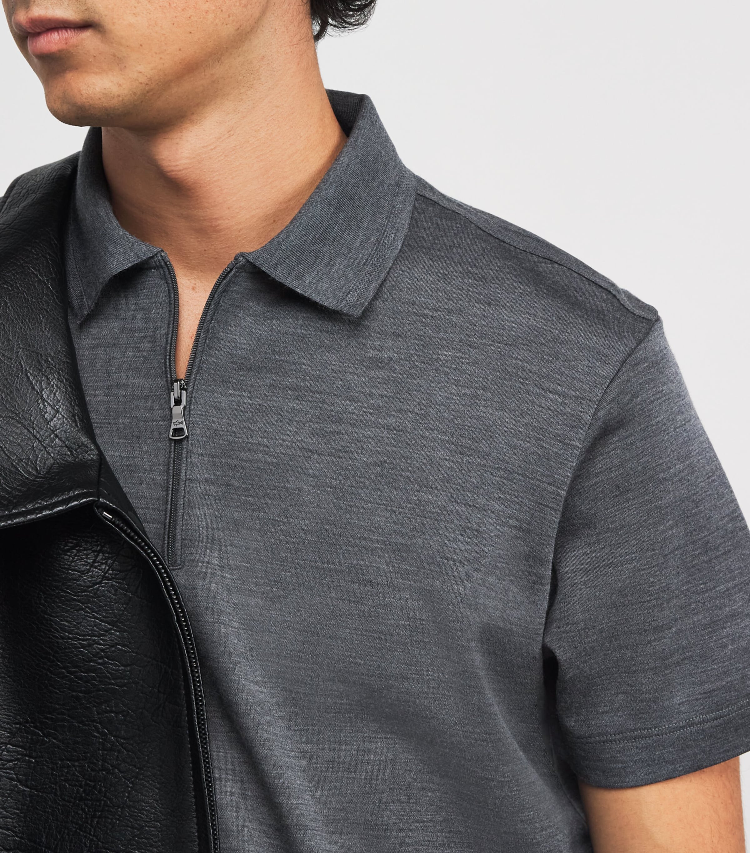 Wool-Silk Half-Zip Polo Shirt 65 GREY Image 6