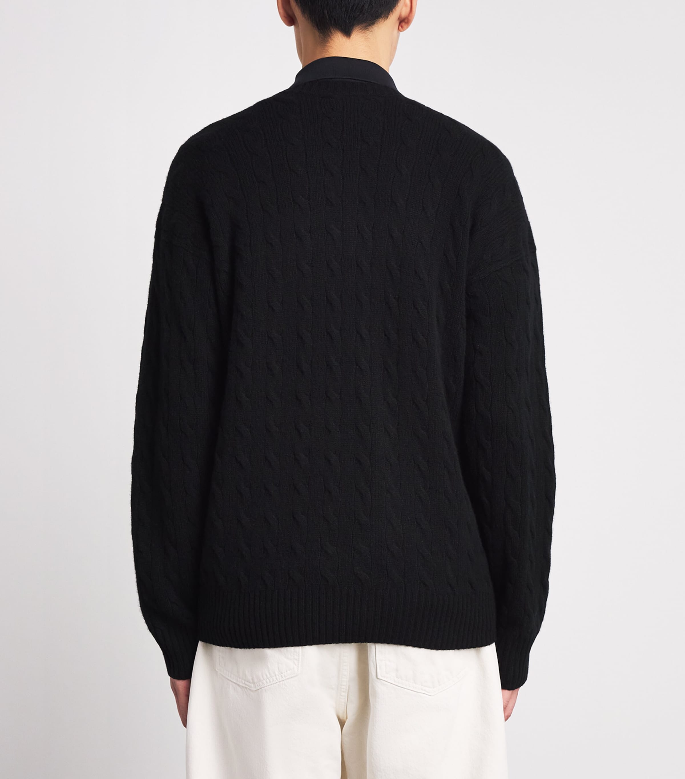 Polo Ralph Lauren Mens Wool-Cashmere Pink Pony Cable-Knit Sweater Polo Black Image 5