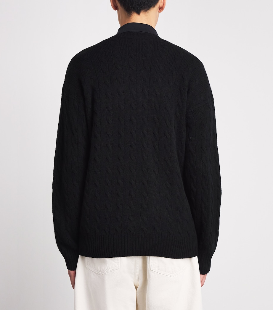 Polo Ralph Lauren Mens Wool-Cashmere Pink Pony Cable-Knit Sweater Polo Black Image 5