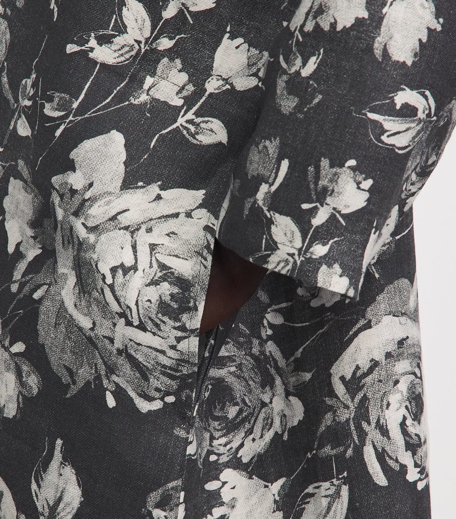Eskandar Womens Linen Floral Scoop-Neck Midi Dress Mnochrom Image 3
