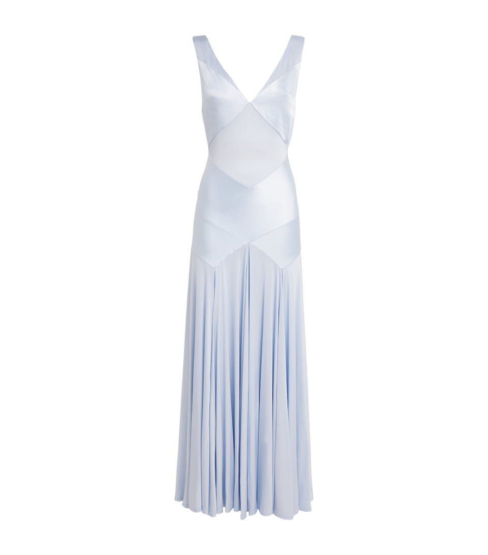 Self-Portrait Satin Panelled Maxi Dress Blue