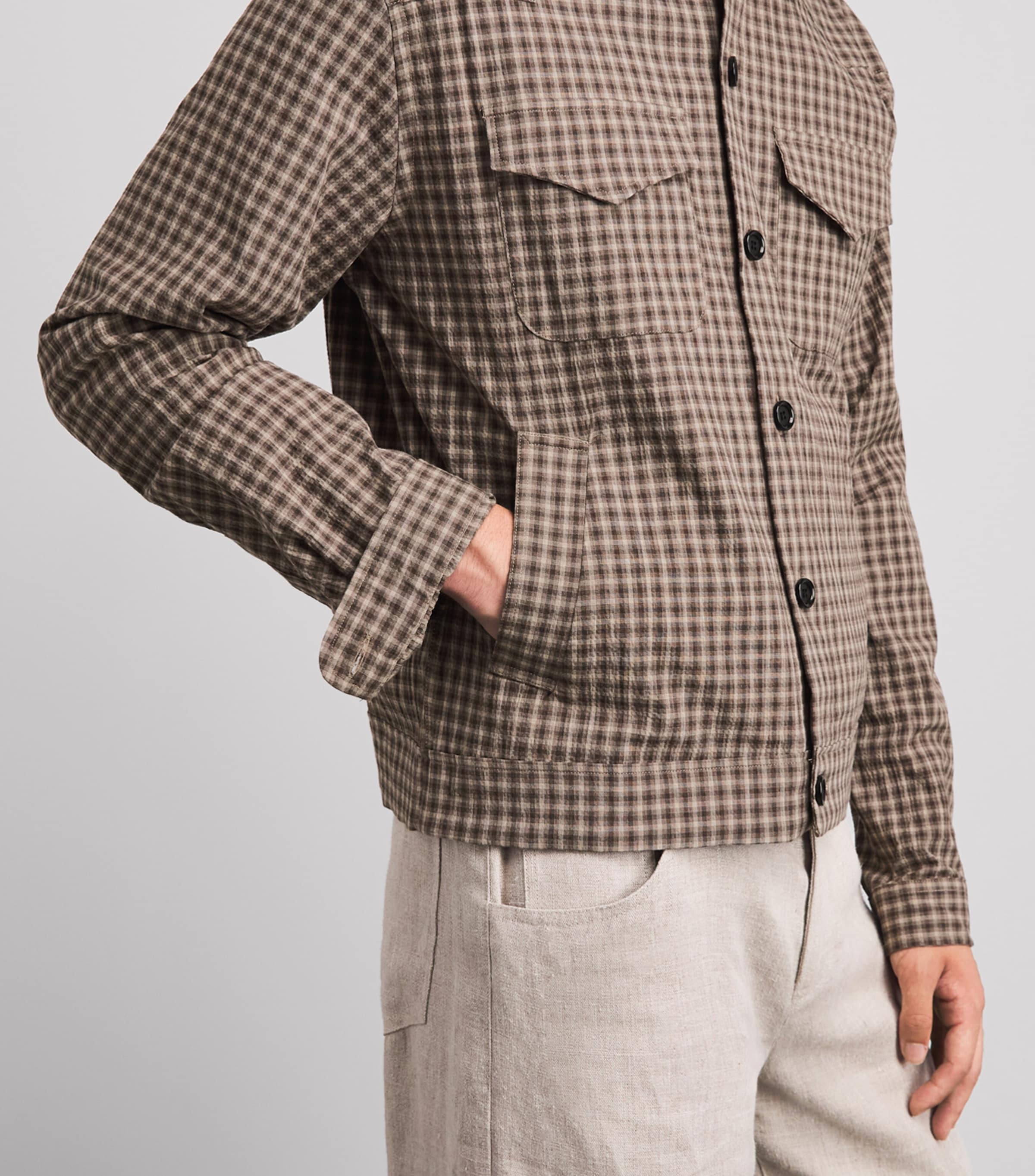 Oliver Spencer Mens Stretch-Cotton Check Witley Overshirt Brown Image 3