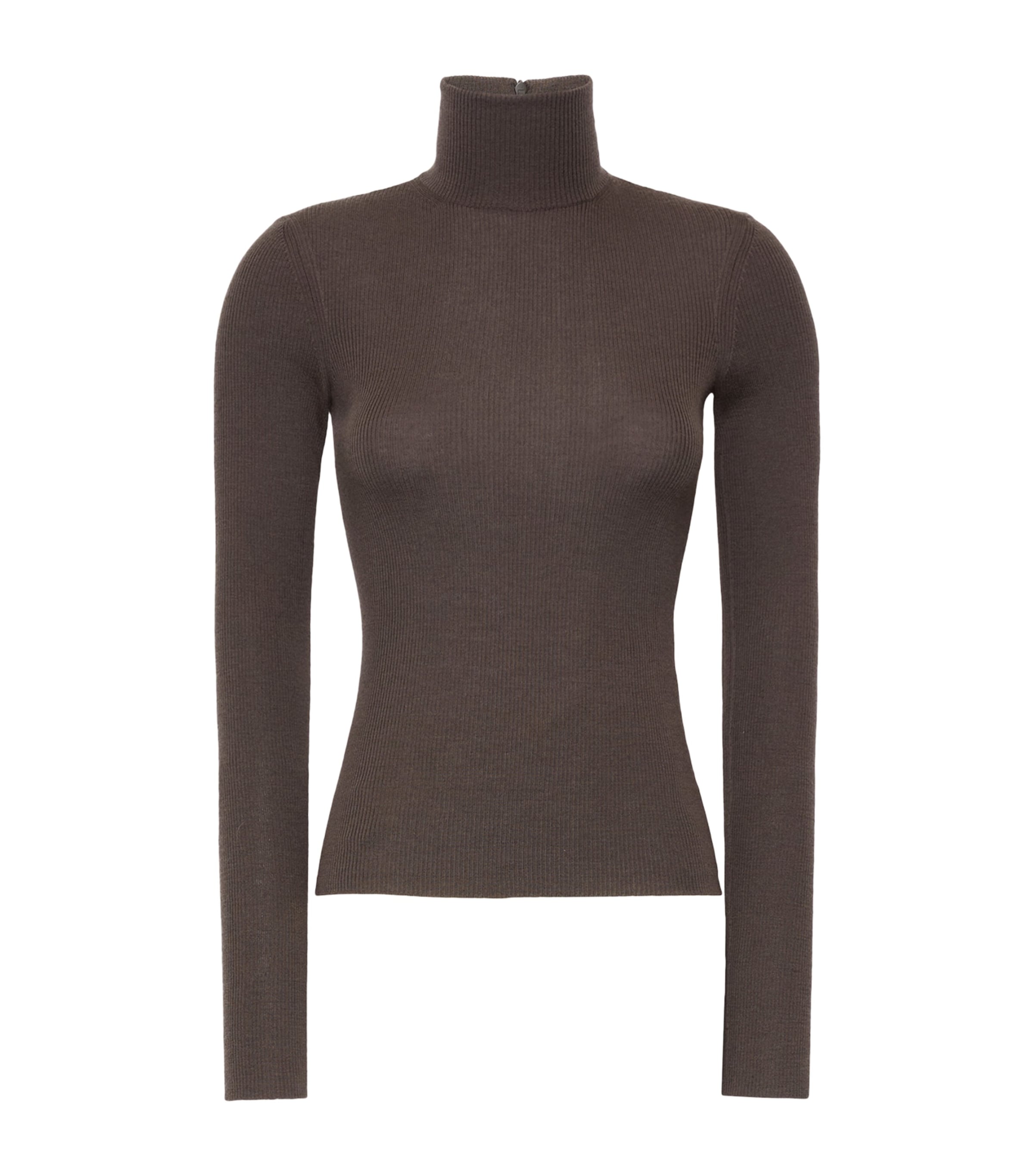 Max Mara Womens Virgin Wool High-Neck Sweater Mud Image 1