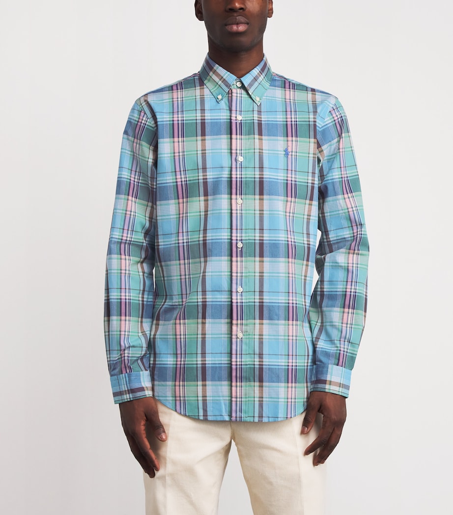 Cotton Custom Fit Oxford Shirt BLUE BROWN Image 3