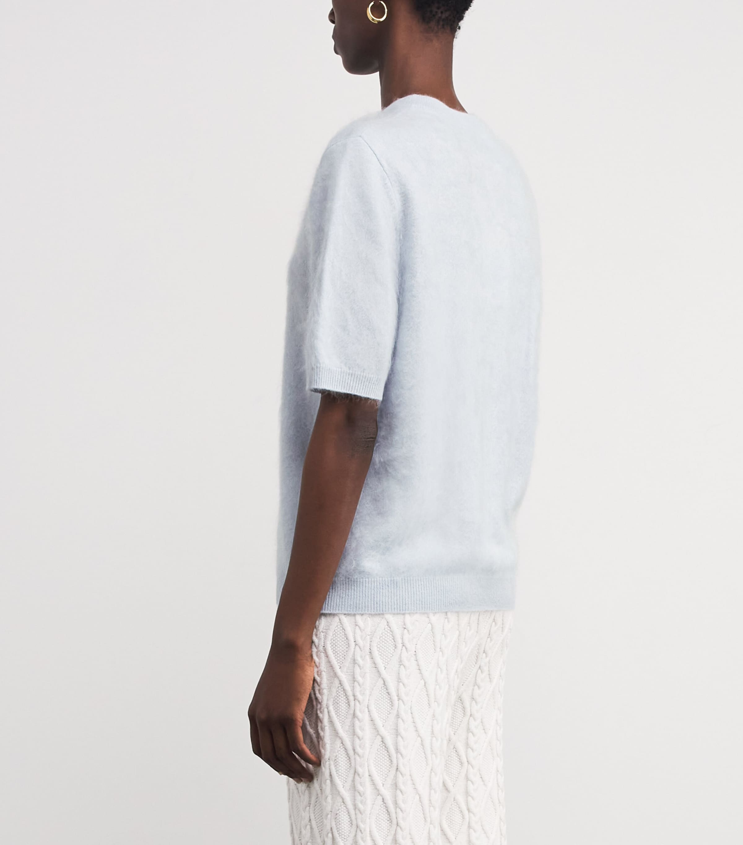 Brushed Cashmere Short-Sleeve Sweater LIGHT BLUE Image 4