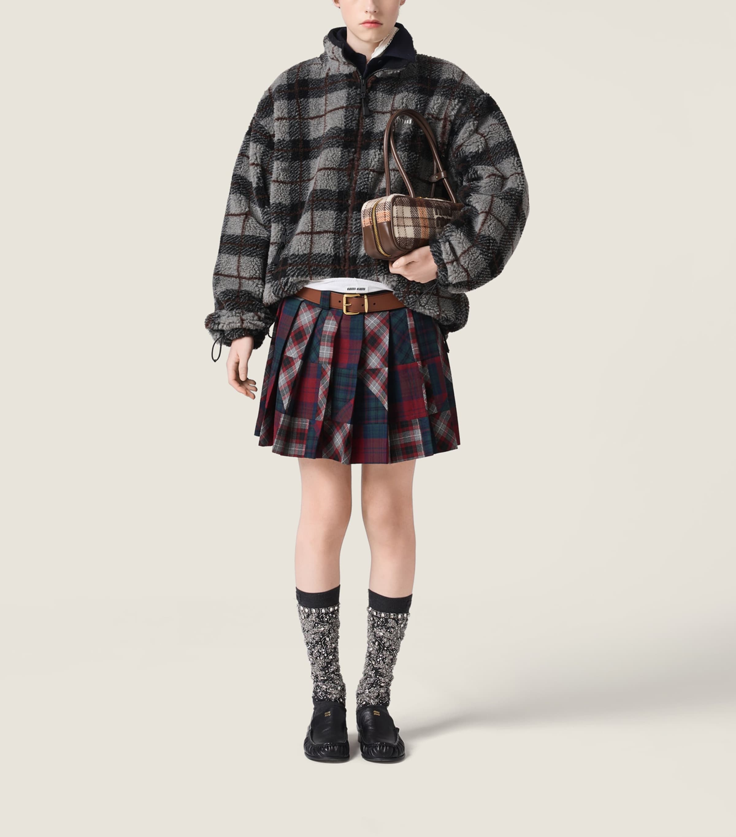 Miu Miu Grey Fleece Check Zip-Up Jacket | Harrods UK