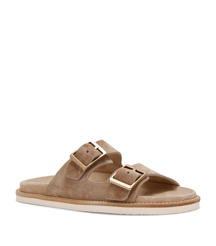 Brunello Cucinelli Suede Double-Strap Sandals Beige Comb Image 3