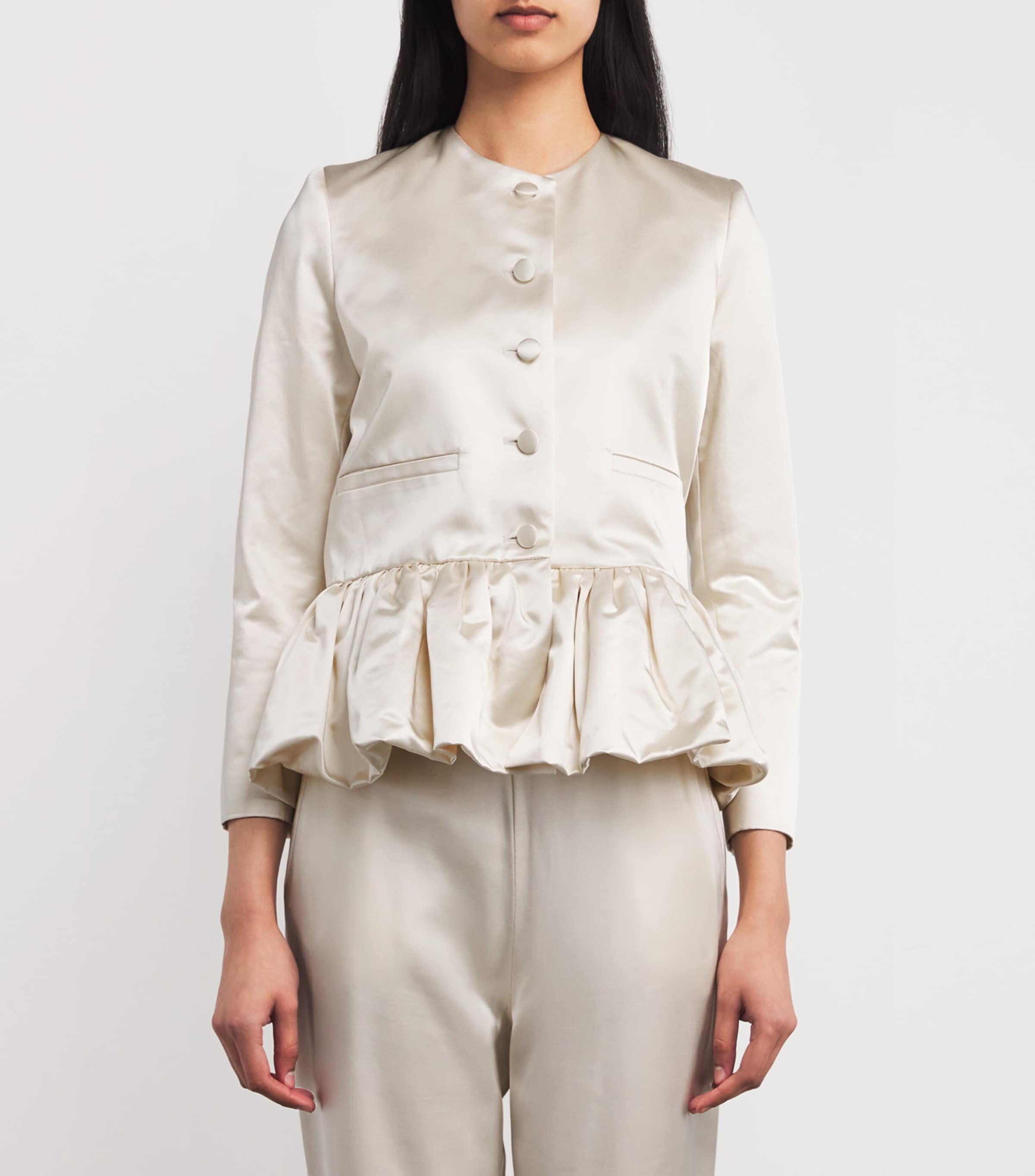 Liberowe Womens Satin Peplum Jacket Ivory Image 3