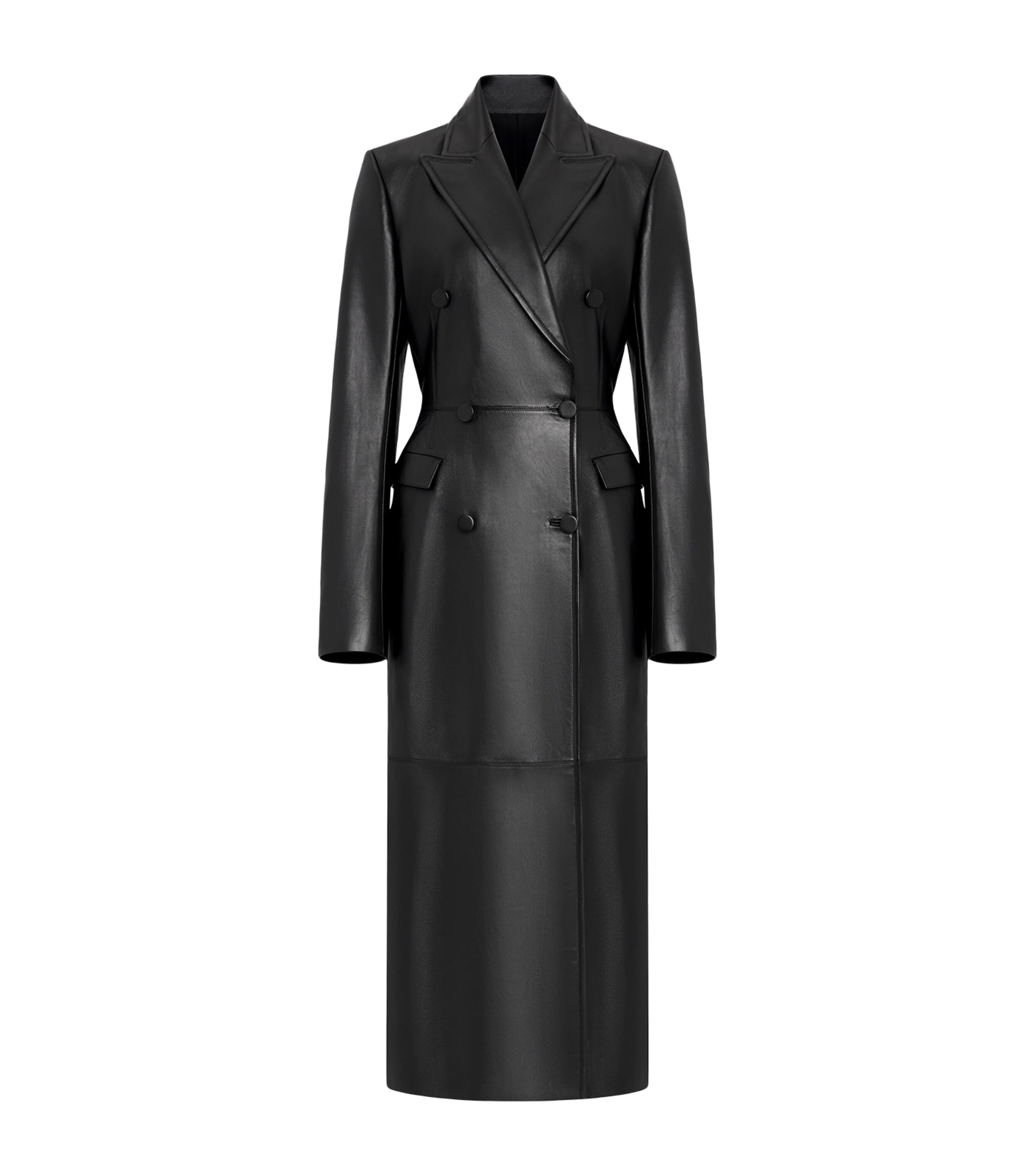Alaïa Womens Leather Overcoat Black Image 1