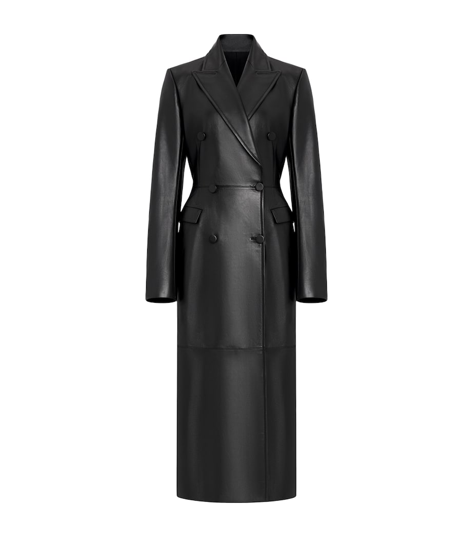 Alaïa Womens Leather Overcoat Black Image 1