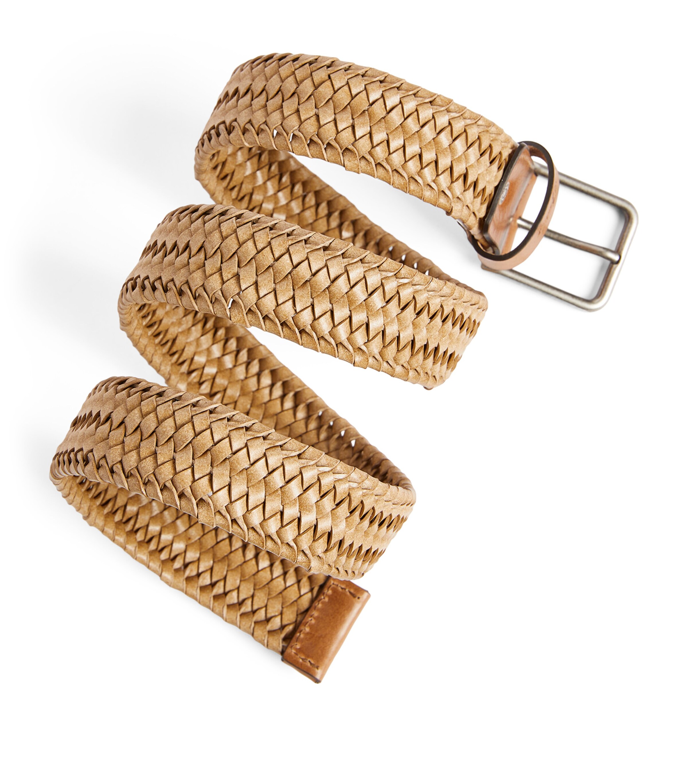 7 For All Mankind Leather Woven Belt Taupe Woven Image 6