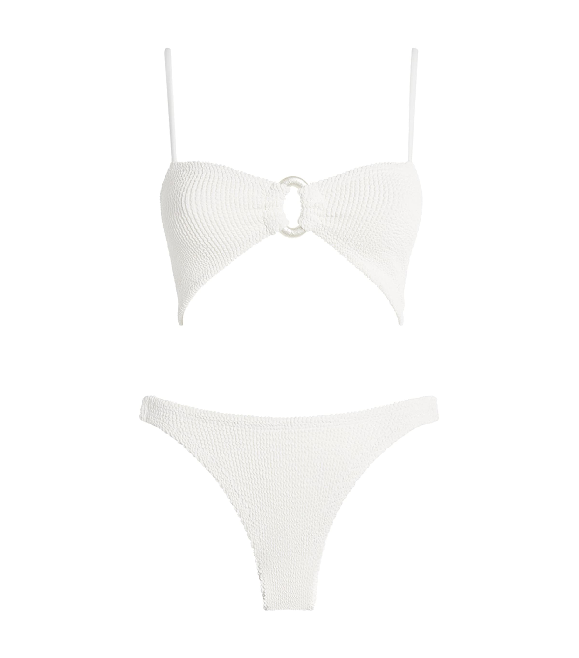 Hunza G 'misty' White Bikini With Fixed Spaghetti Straps And Cut-out With Ring In White