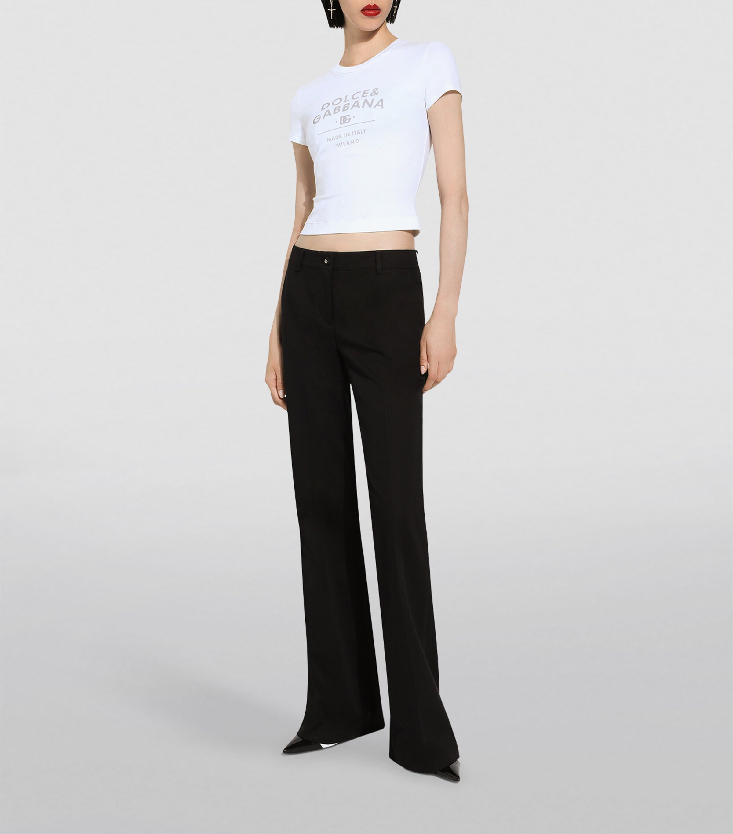 Dolce&Gabbana Womens Stretch-Cotton Logo T-Shirt Optical White Image 2