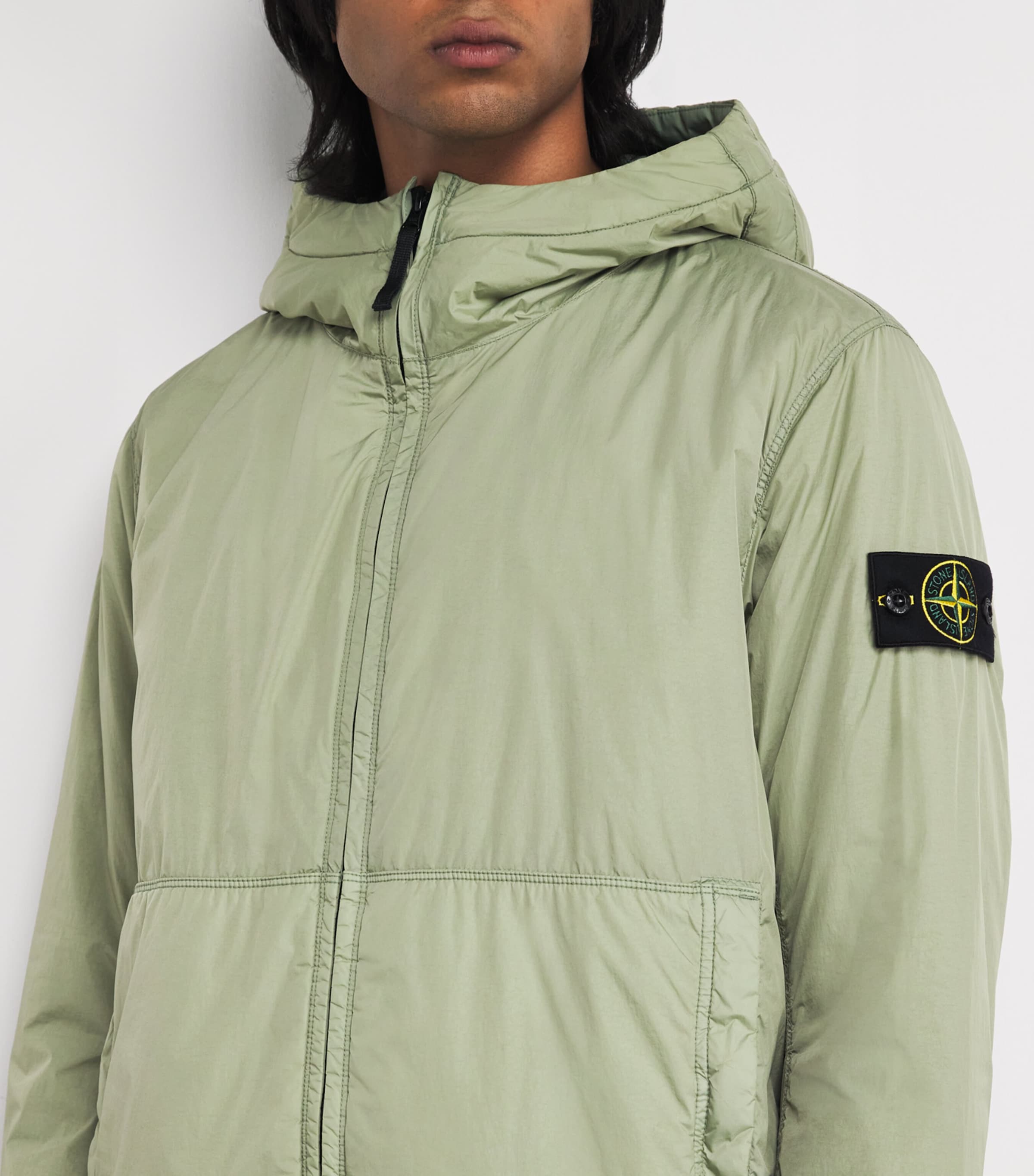 Stone Island Green Wind-Resistant Crinkle Reps Bomber Jacket