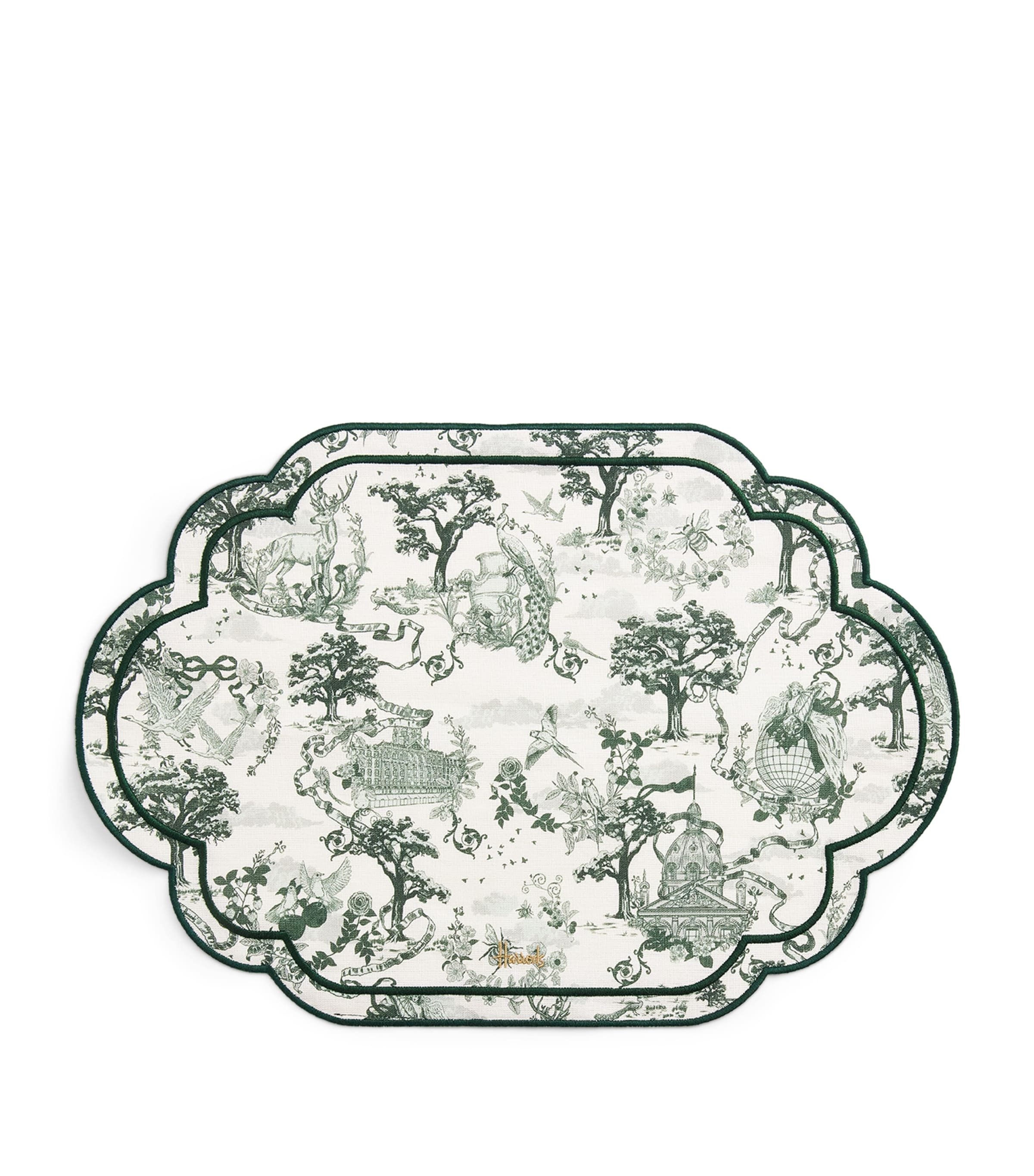Harrods Cotton-linen Toile Placemats In Green