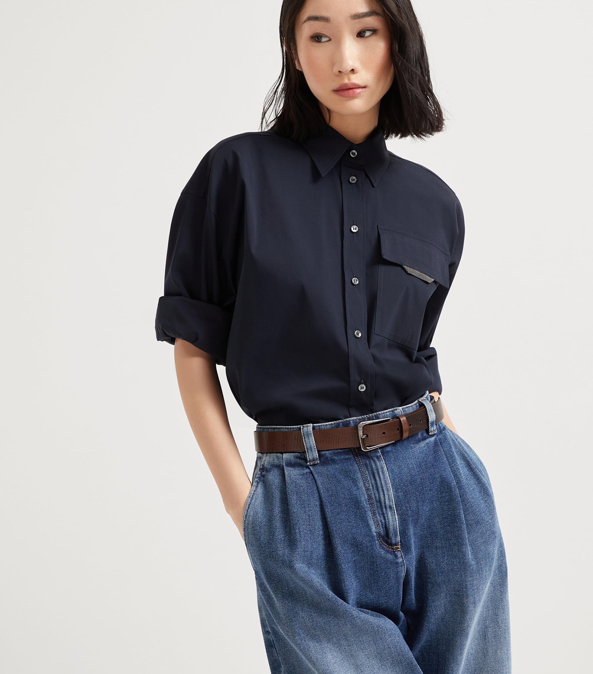 Cotton-Blend Cropped Shirt C7186 Image 5