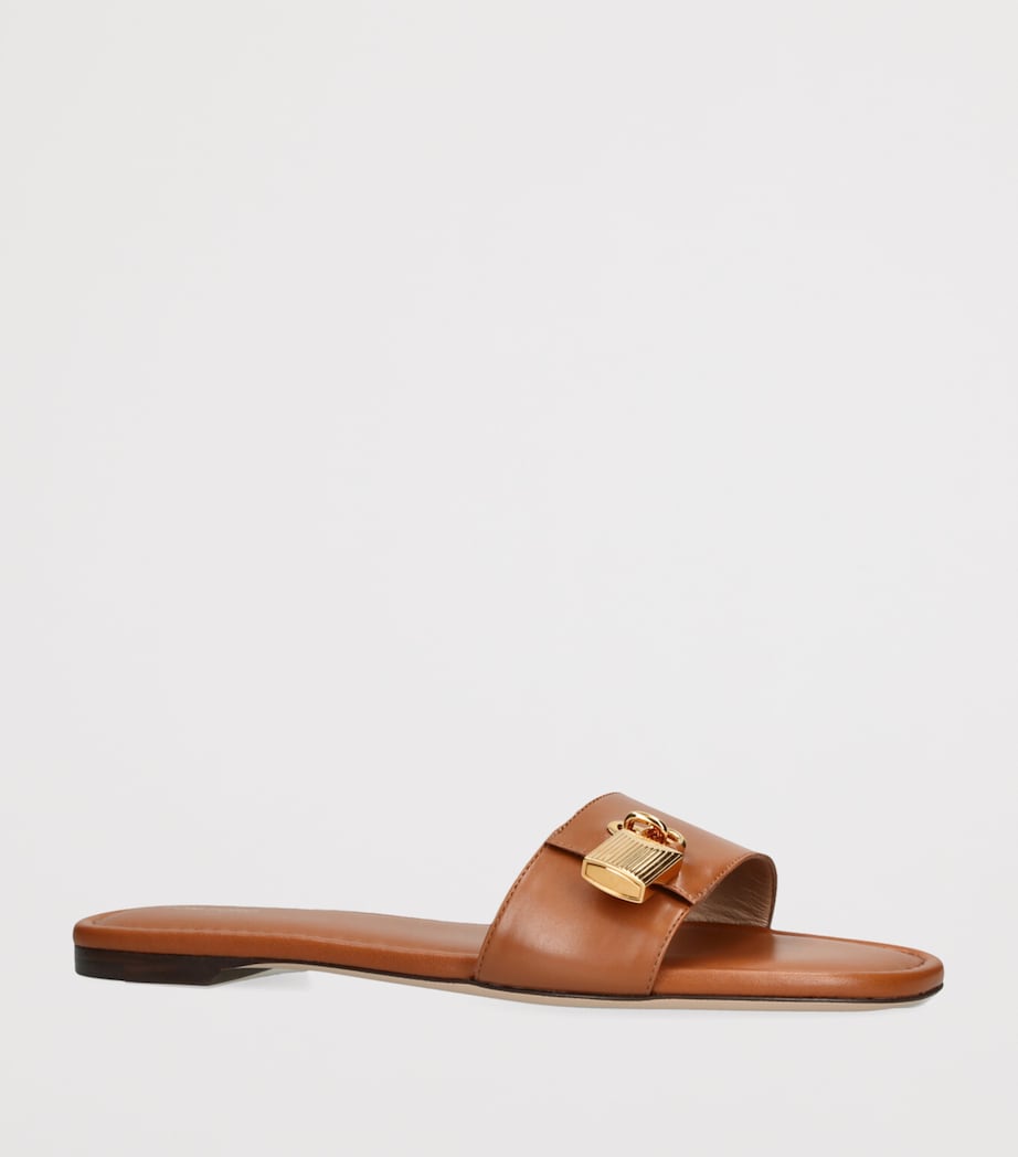 Leather Padlock-Detail Slides CAMEL Image 3