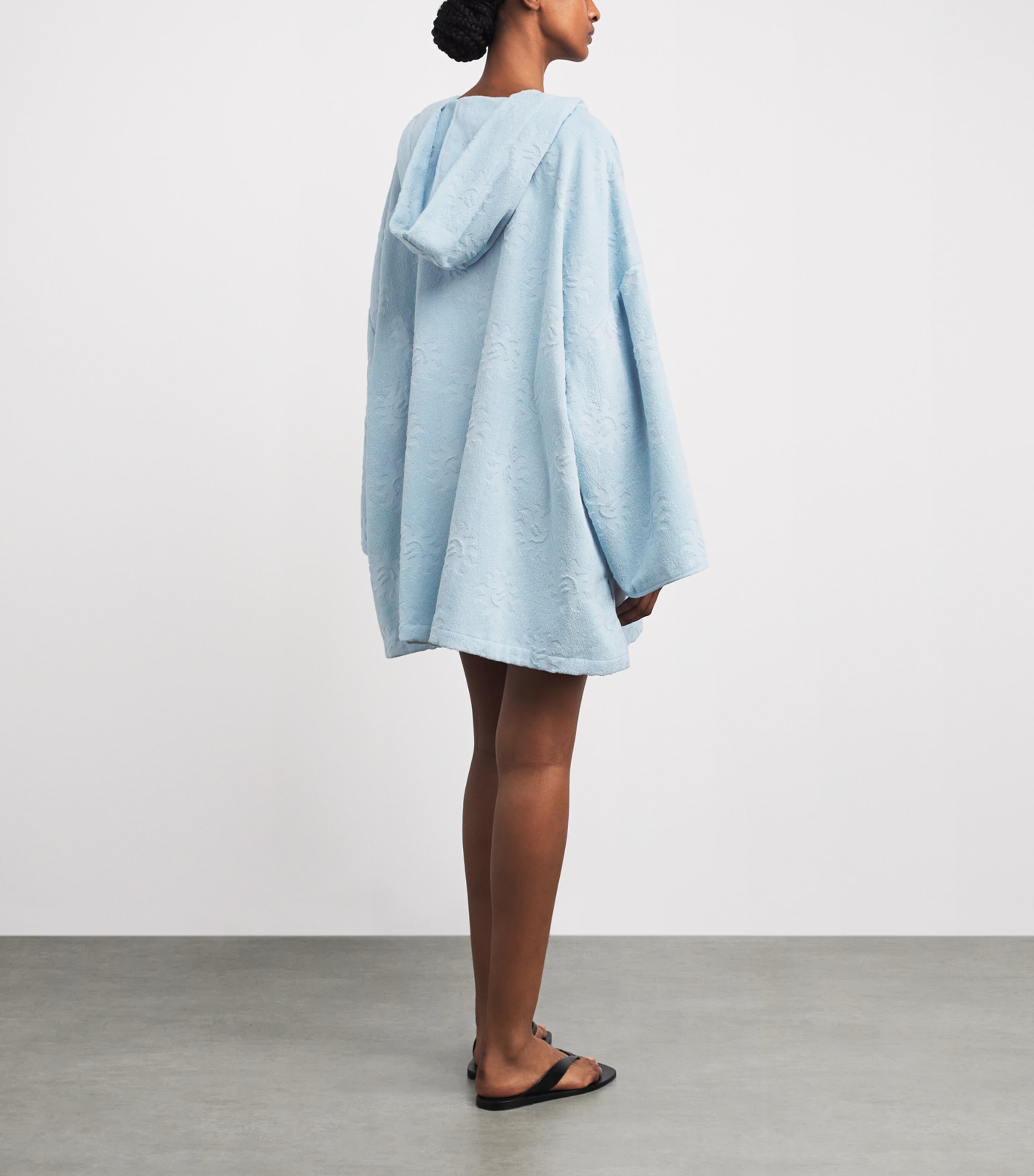 Hunza G Womens Cotton Terry Hooded Poncho Metallic Ice Blue Image 4