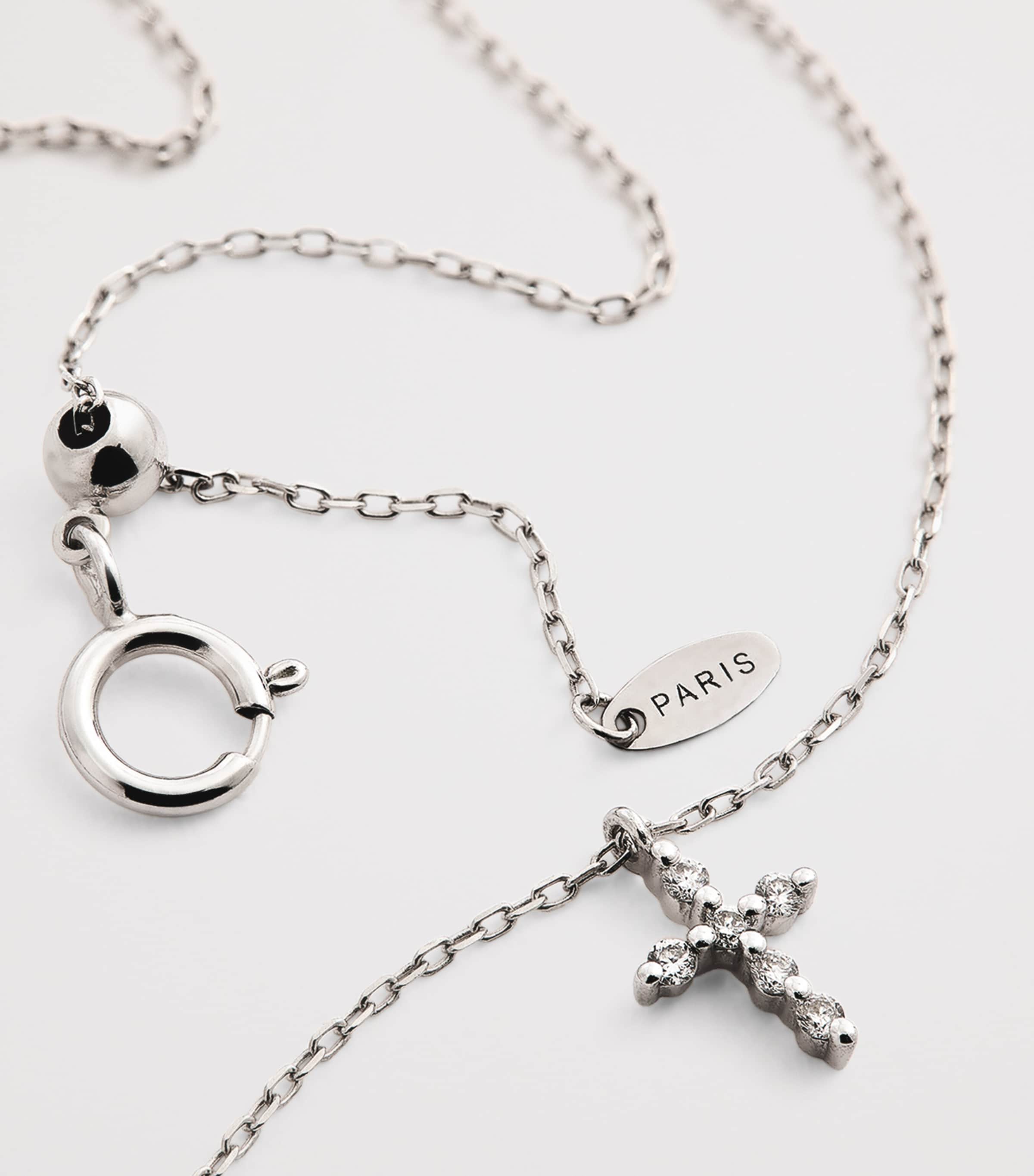 White Gold and Diamond Symbols Cross Necklace WHITE GOLD Image 3